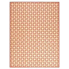 Contemporary Handwoven Wool Needlepoint Flat Weave Carpet With Silk Highlight   