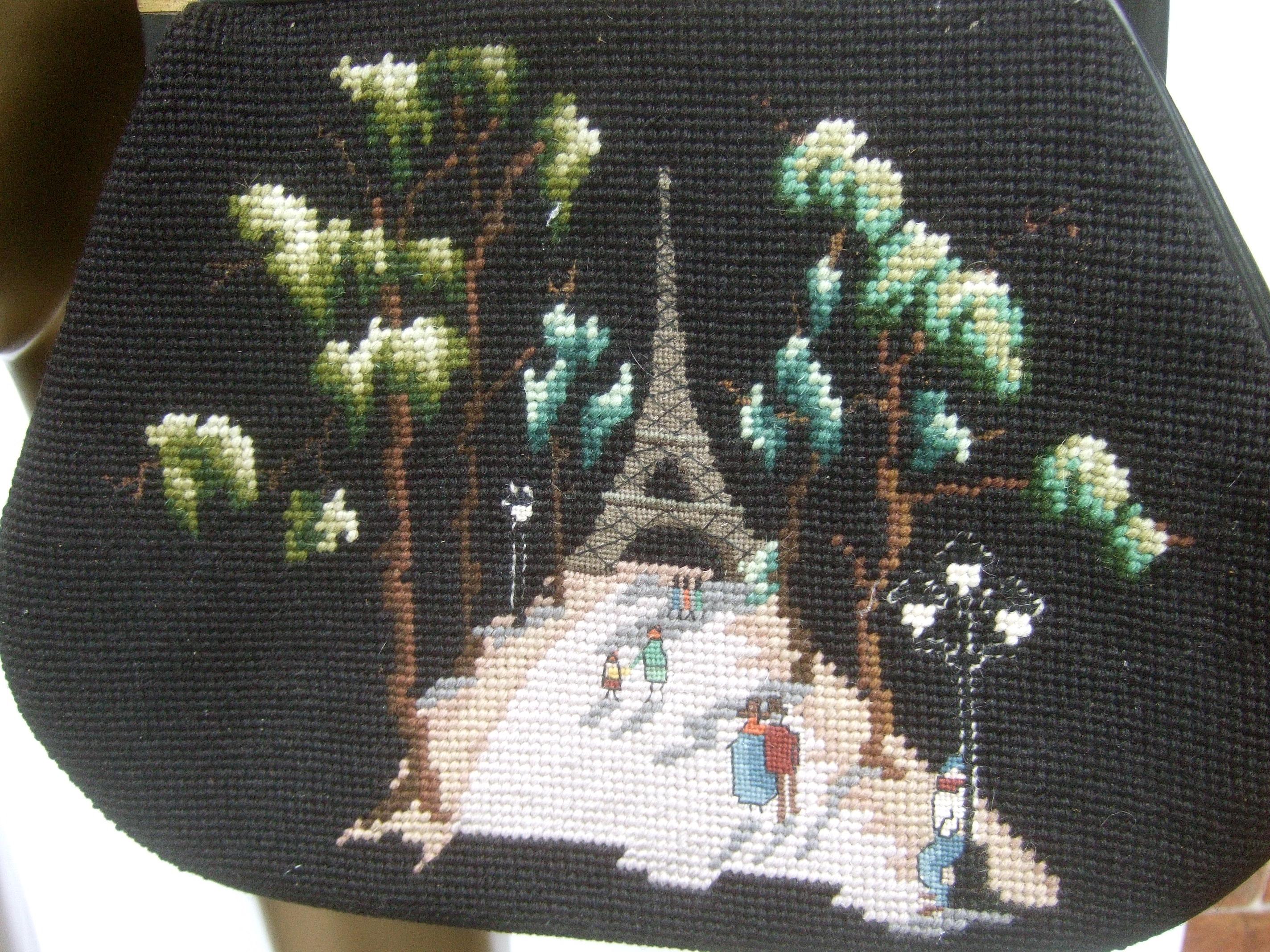 Needlepoint French Scene Artisan Handbag c 1960 3