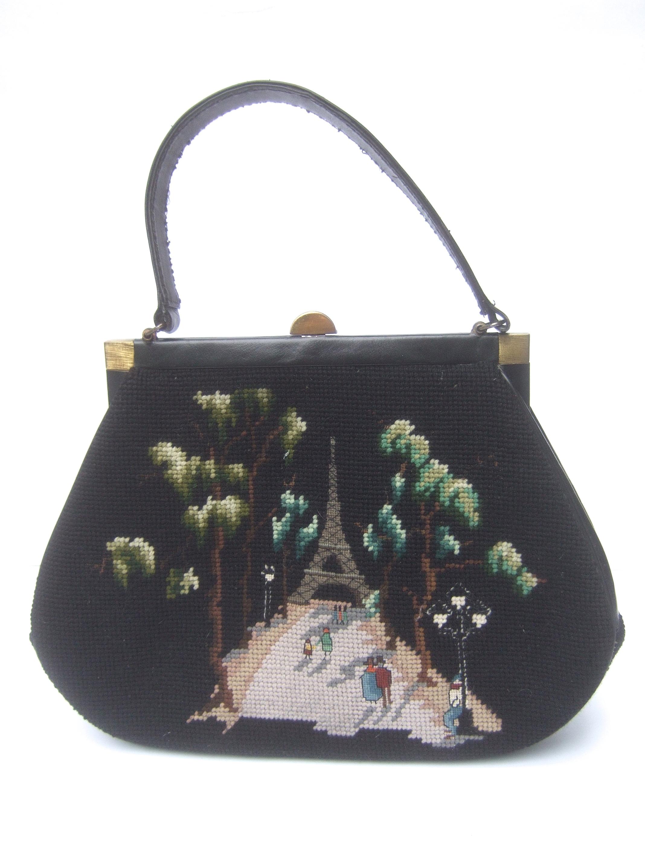 Needlepoint French Scene Artisan Handbag c 1960 6