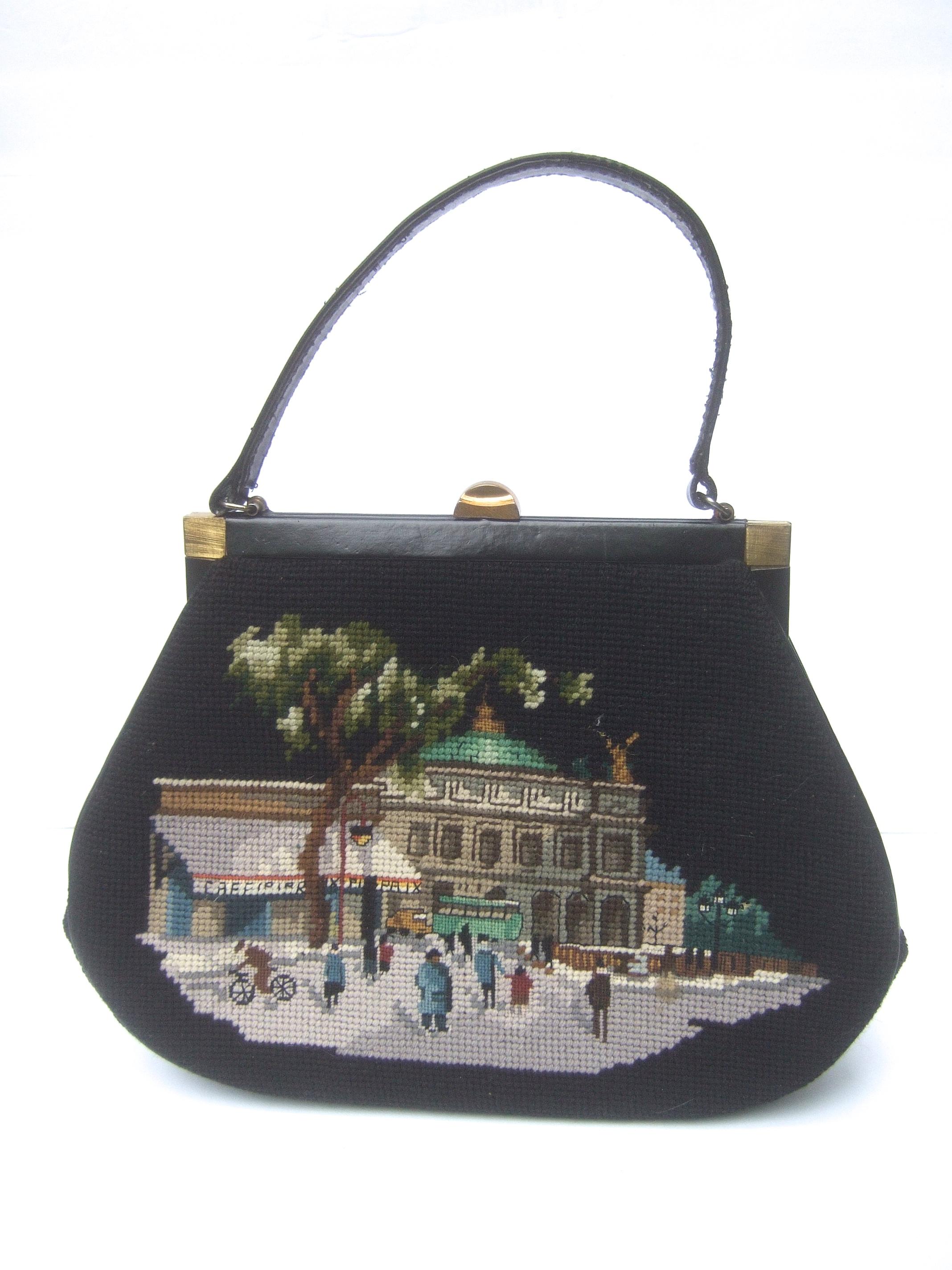 Needlepoint French Scene Artisan Handbag c 1960 7