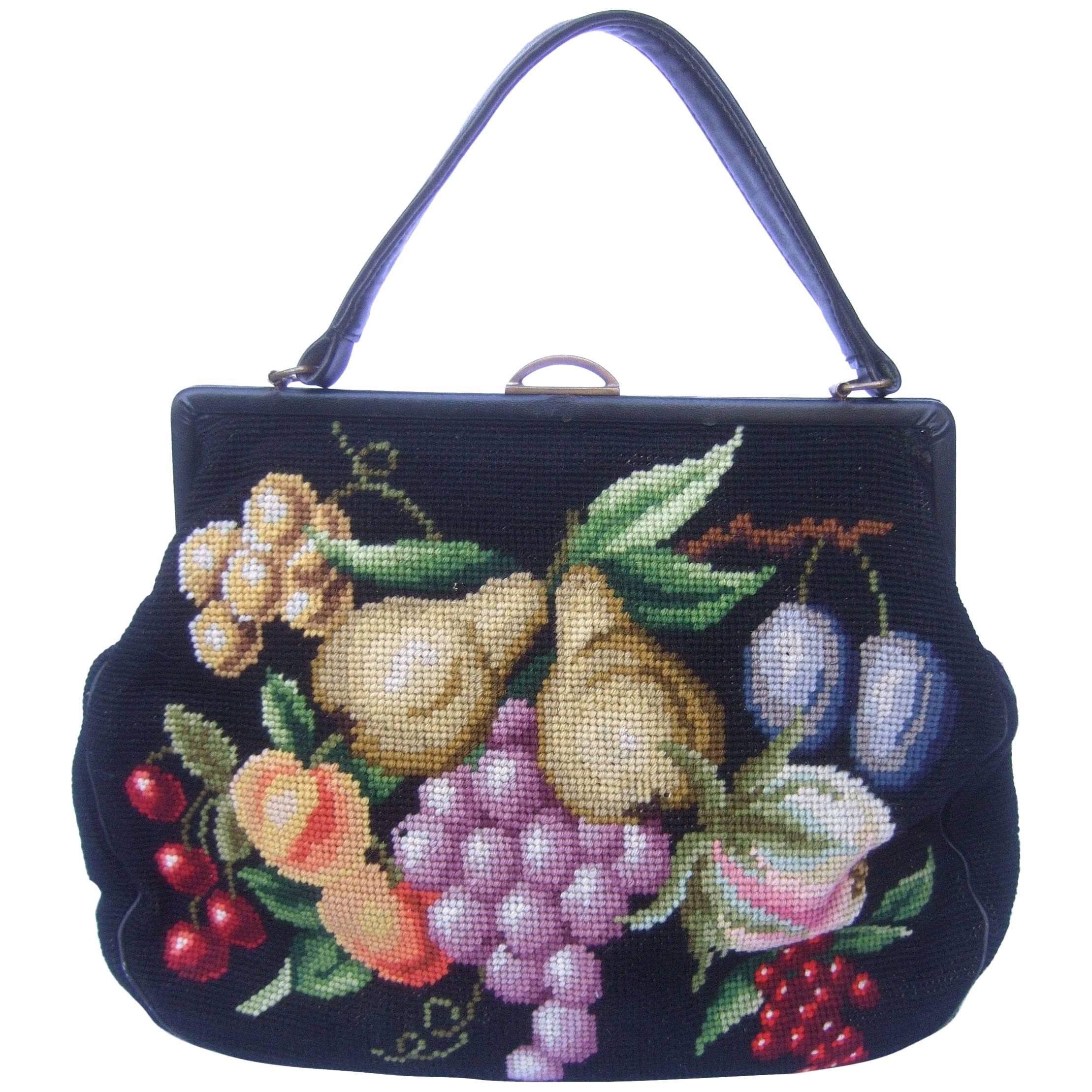 Needlepoint Fruit Theme Retro Handbag circa 1960s