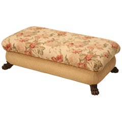 Needlepoint Ottoman with Lion Paw Feet Handmade English, Opens up for Storage