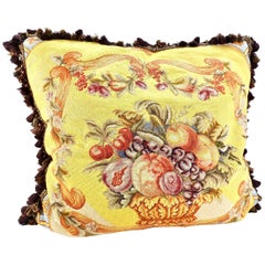 Retro Needlepoint Pillow Fruit Bowl Design with Down, Victorian