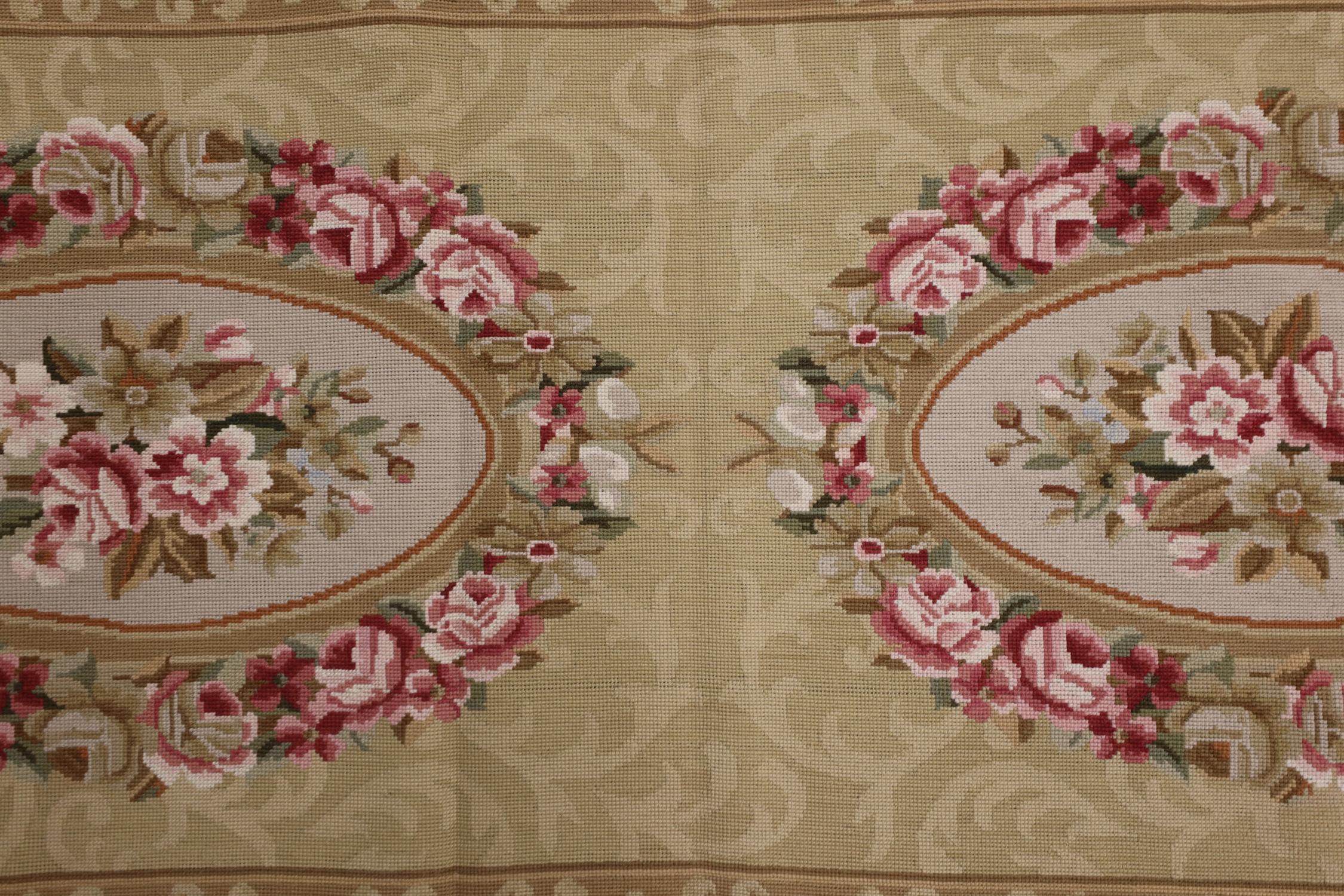 Aubusson Needlepoint Rug Handwoven Carpet Beige English Style Tapestry Area Rug