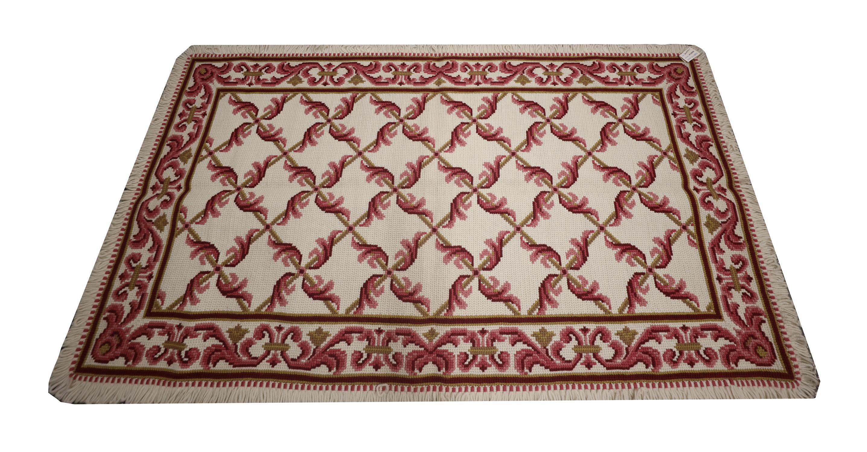 Are you looking for a new carpet to enhance your living room or bedroom? This Beautiful rug could make the perfect accessory. This elegant wool needlepoint is a classic example of a modern Portuguese style rug woven by hand in China in the early