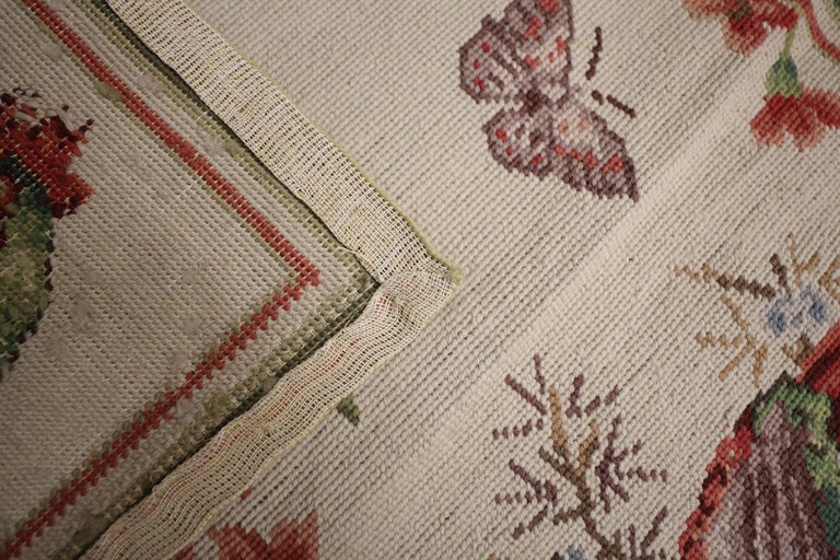 Needlepoint Runner Rug Classic Cream Wool Area Rug Handwoven Carpet For