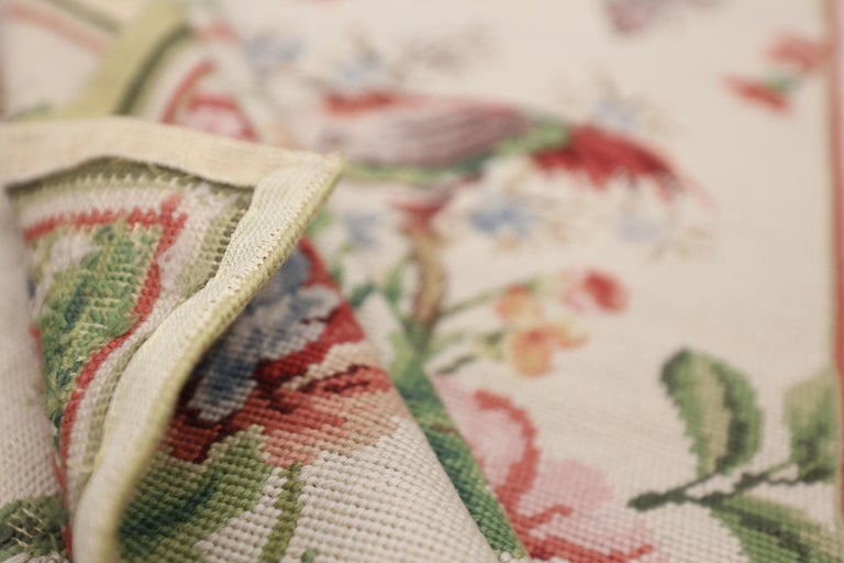 Needlepoint Runner Rug Classic Cream Wool Area Rug Handwoven Carpet For