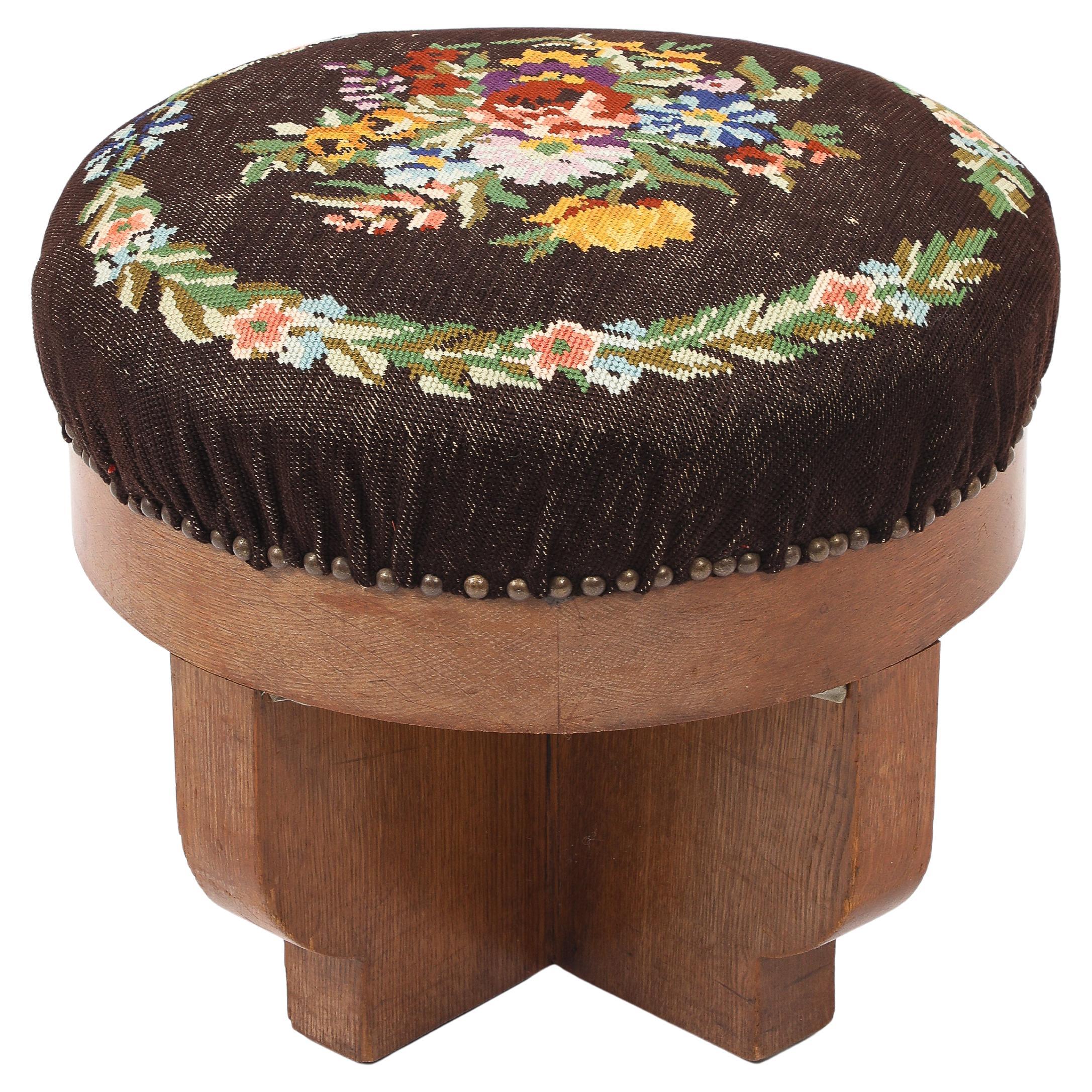 Needlepoint Stool, France 1940
s For Sale