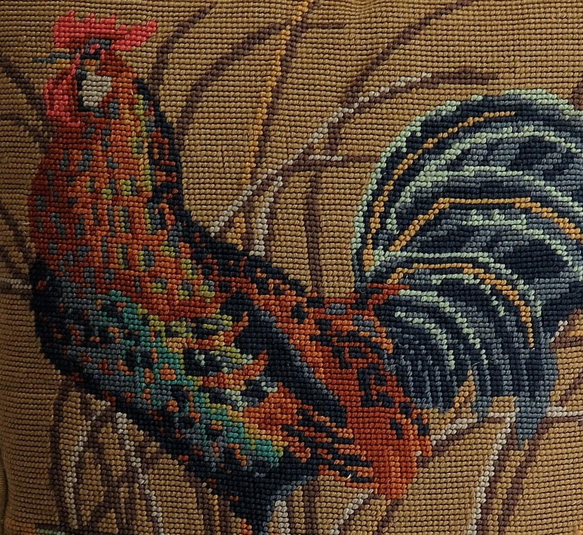 Needlepoint Tapestry Cushion or Pillow of Rooster or Cockerel, circa 1940 4