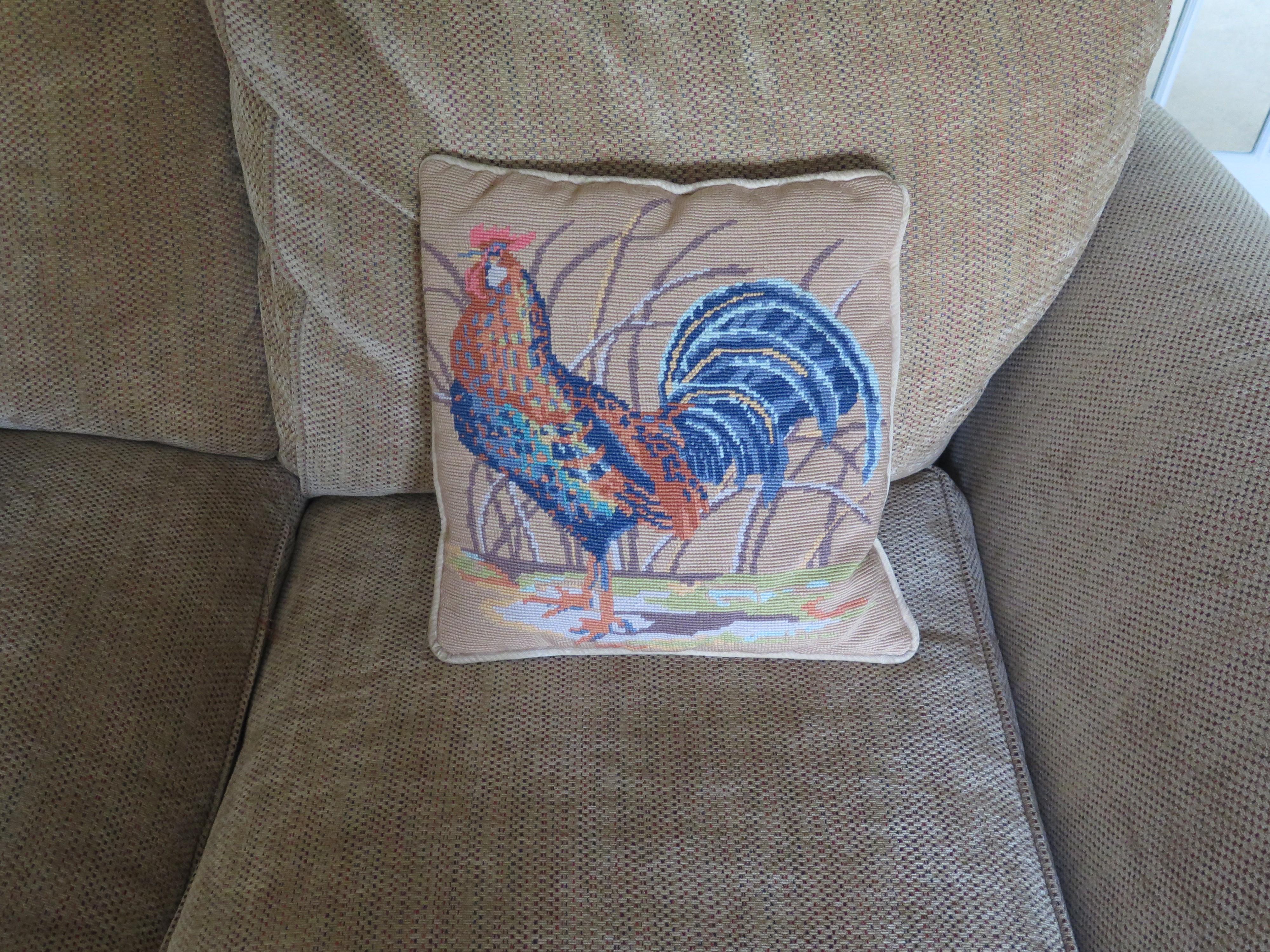Needlepoint Tapestry Cushion or Pillow of Rooster or Cockerel, circa 1940 11