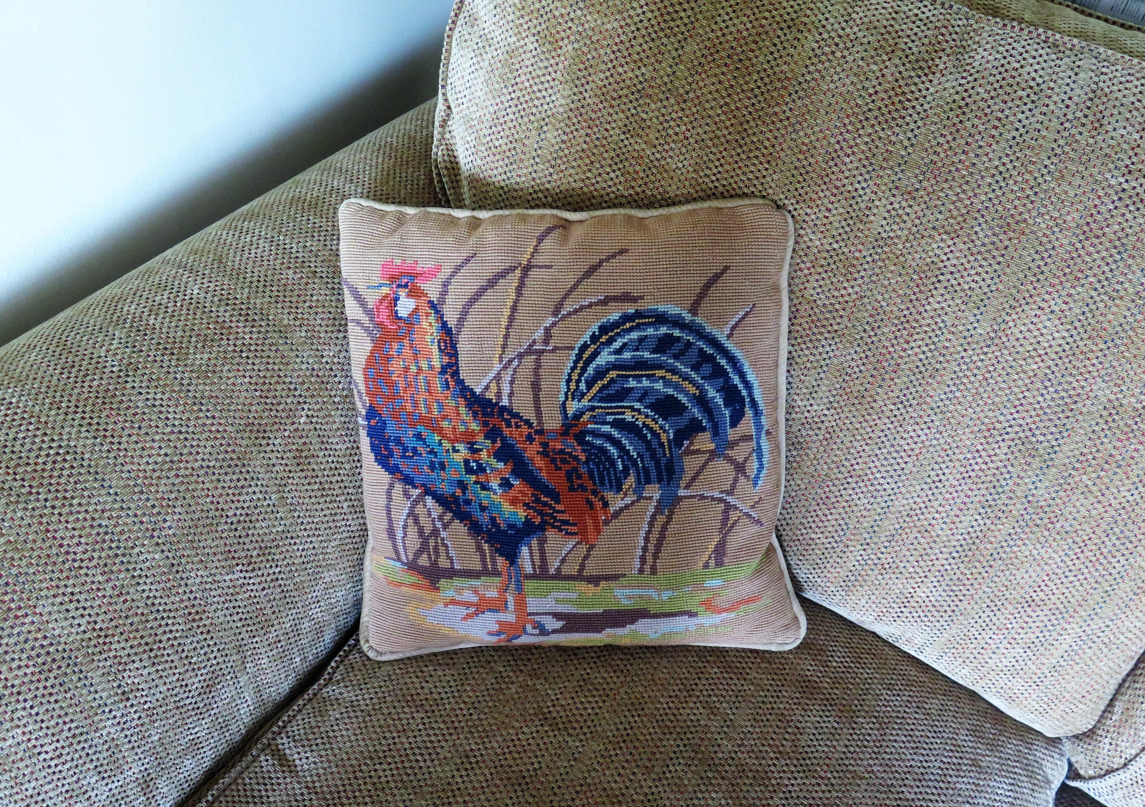 Needlepoint Tapestry Cushion or Pillow of Rooster or Cockerel, circa 1940 12