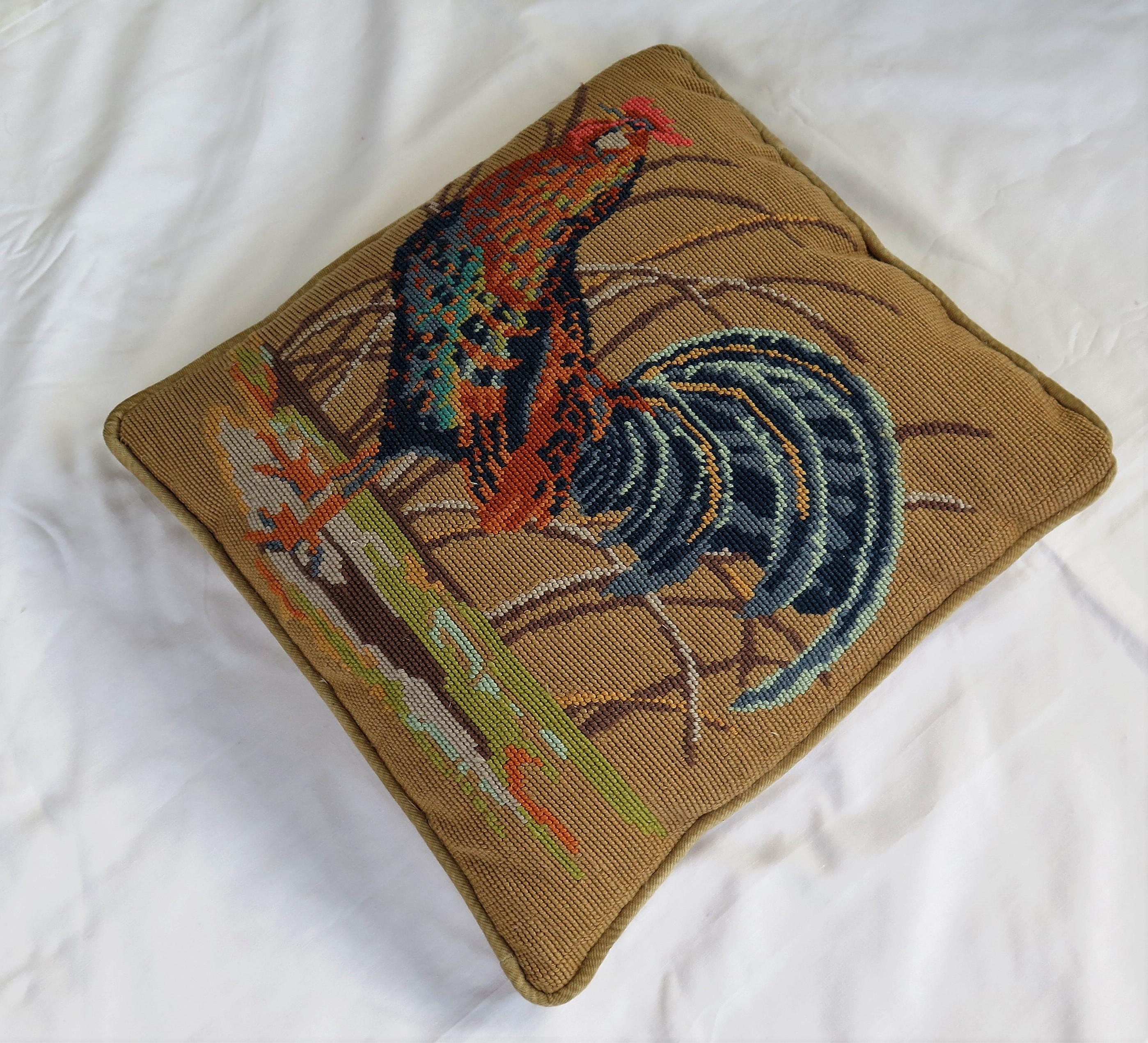 Needlepoint Tapestry Cushion or Pillow of Rooster or Cockerel, circa 1940 In Good Condition In Lincoln, Lincolnshire