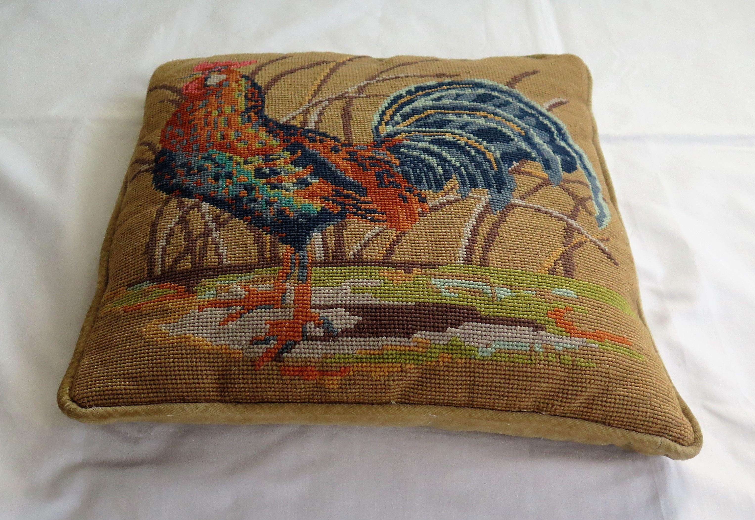 Needlepoint Tapestry Cushion or Pillow of Rooster or Cockerel, circa 1940 1
