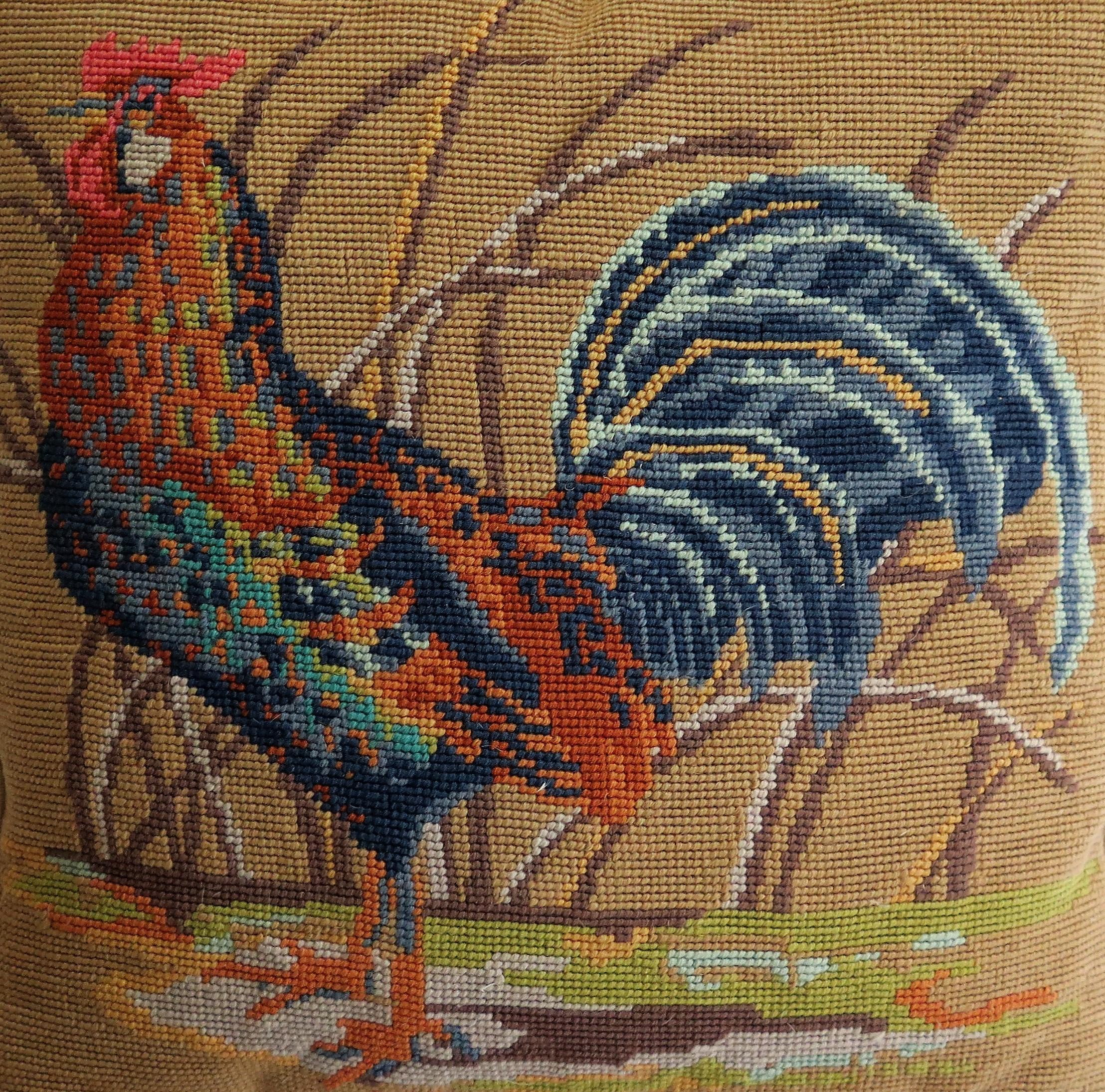 Needlepoint Tapestry Cushion or Pillow of Rooster or Cockerel, circa 1940 3