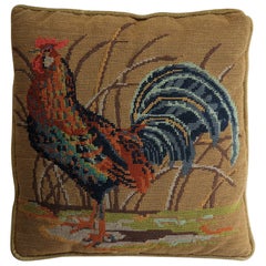 Vintage Needlepoint Tapestry Cushion or Pillow of Rooster or Cockerel, circa 1940