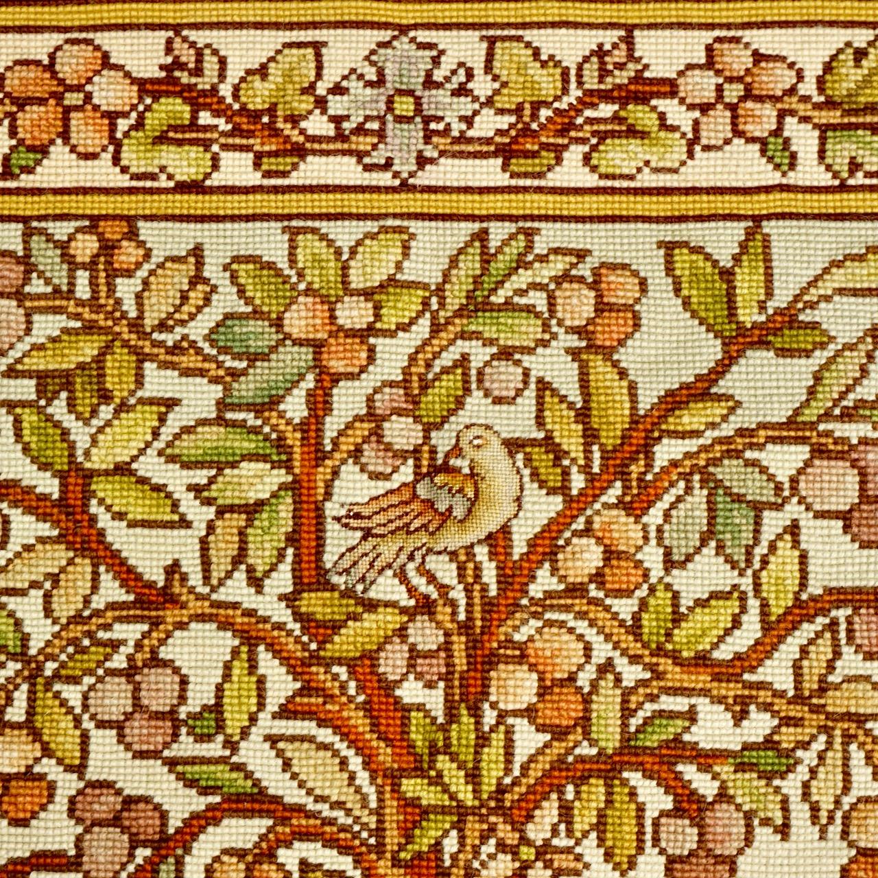 Hand-Crafted Needlepoint Tapestry Medieval Style Fruit Tree Flowers with Dog Rabbit and Bird For Sale