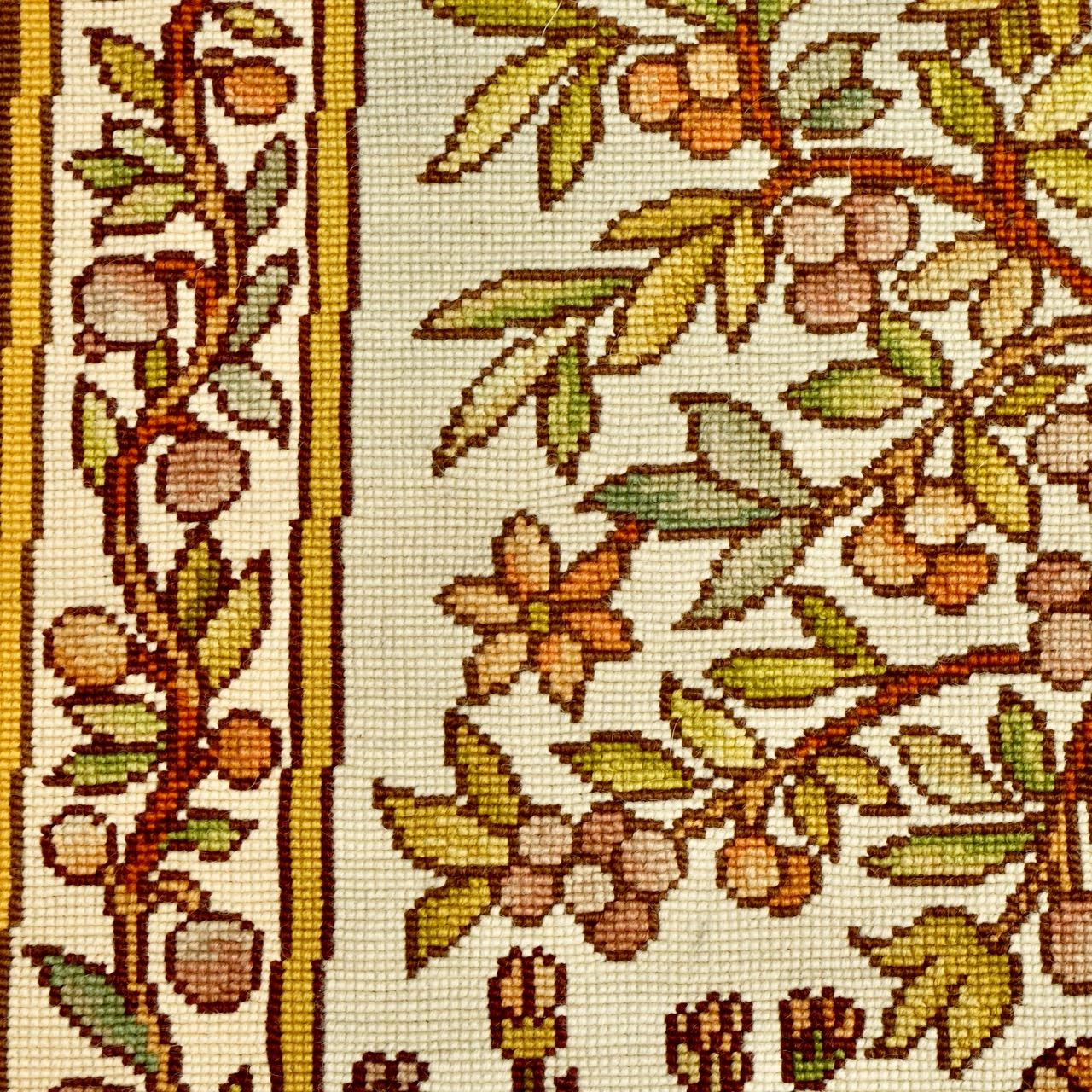 Needlepoint Tapestry Medieval Style Fruit Tree Flowers with Dog Rabbit and Bird In Good Condition For Sale In London, GB