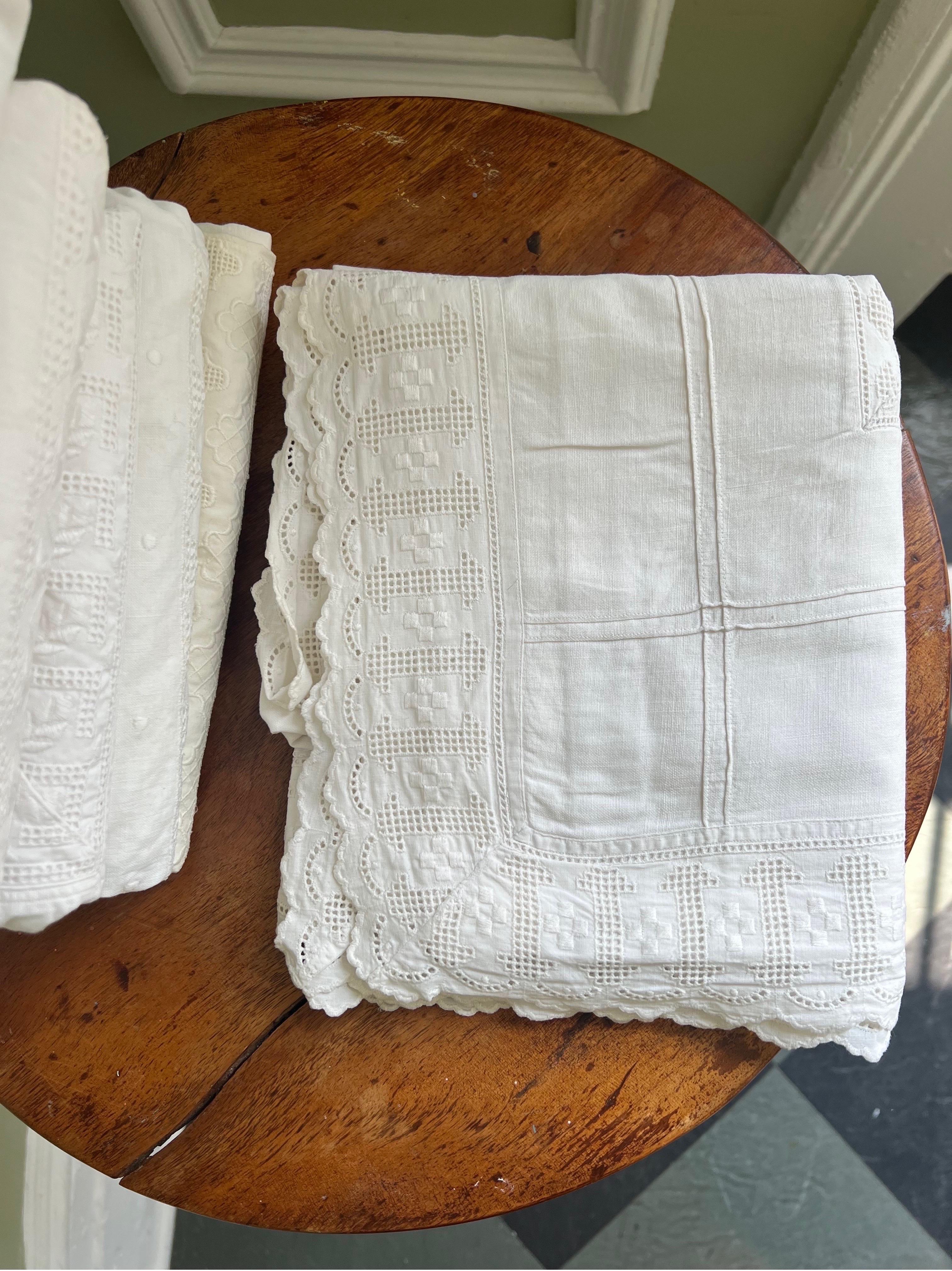 20th Century Antique Belgian Needlework Cotton Pillow Shams