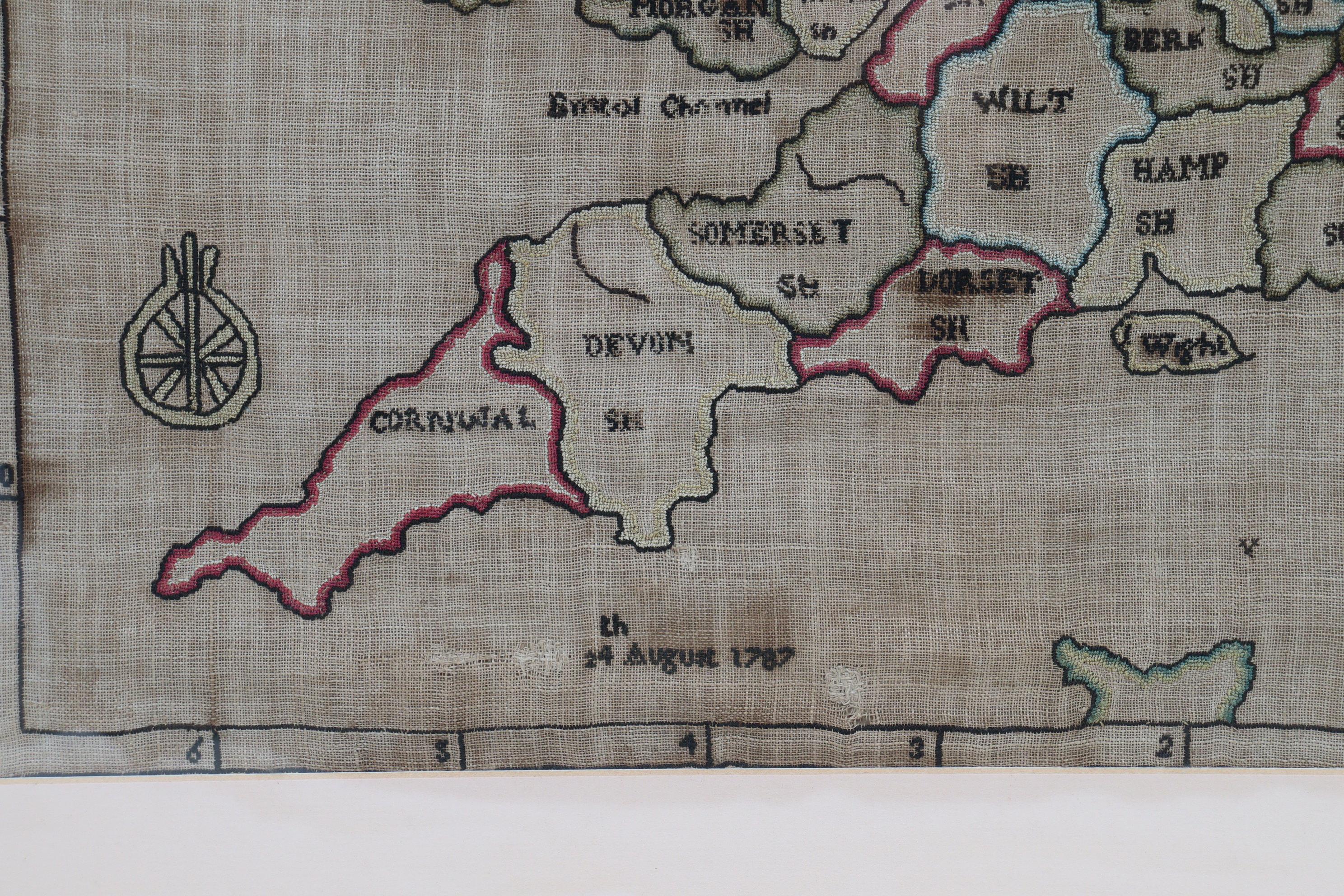 George III Needlework map of English and Welsh counties dated 1787 For Sale