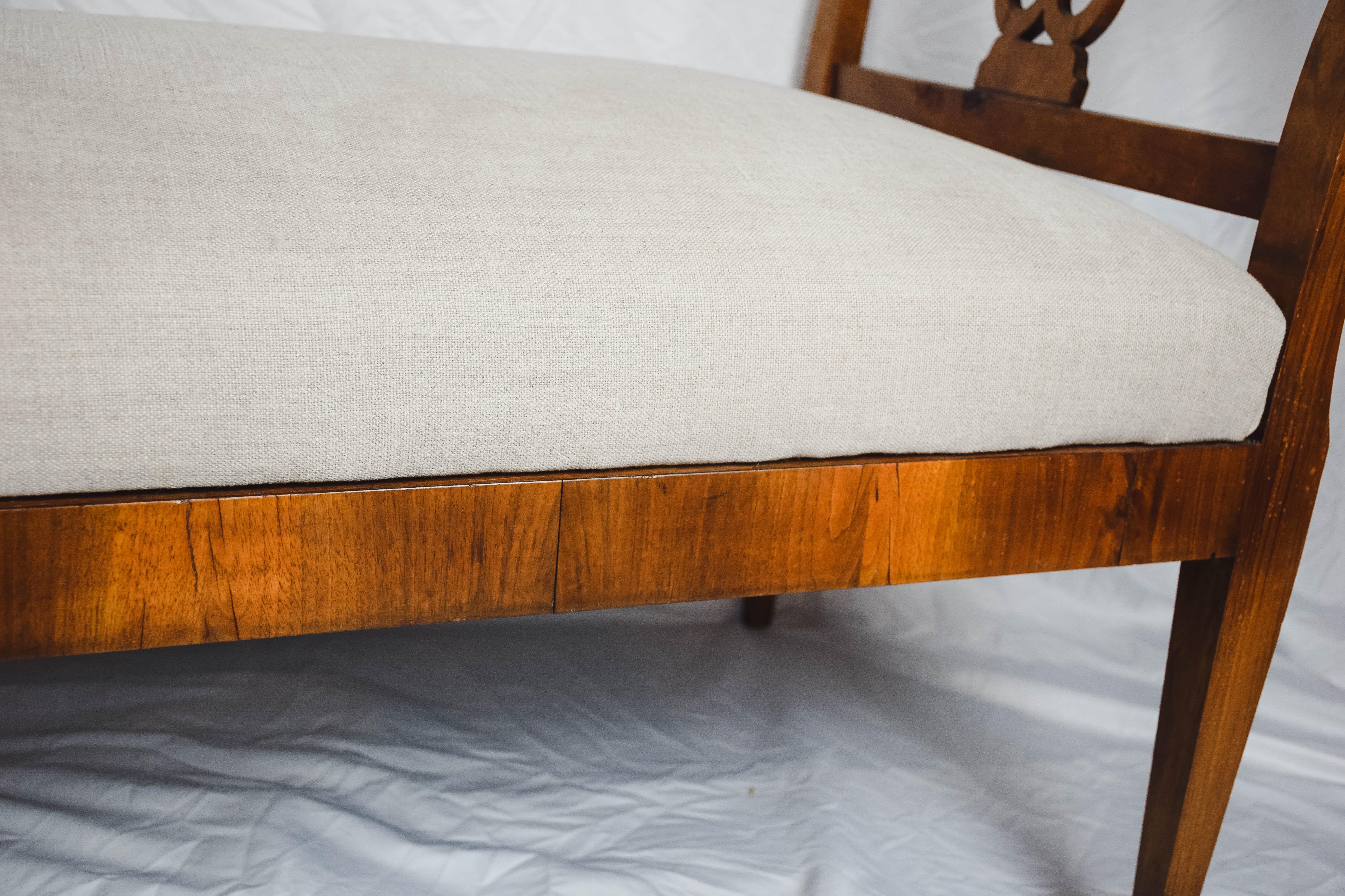 Wood Biedermeier Walnut Bench with Lyre Style Side Arms