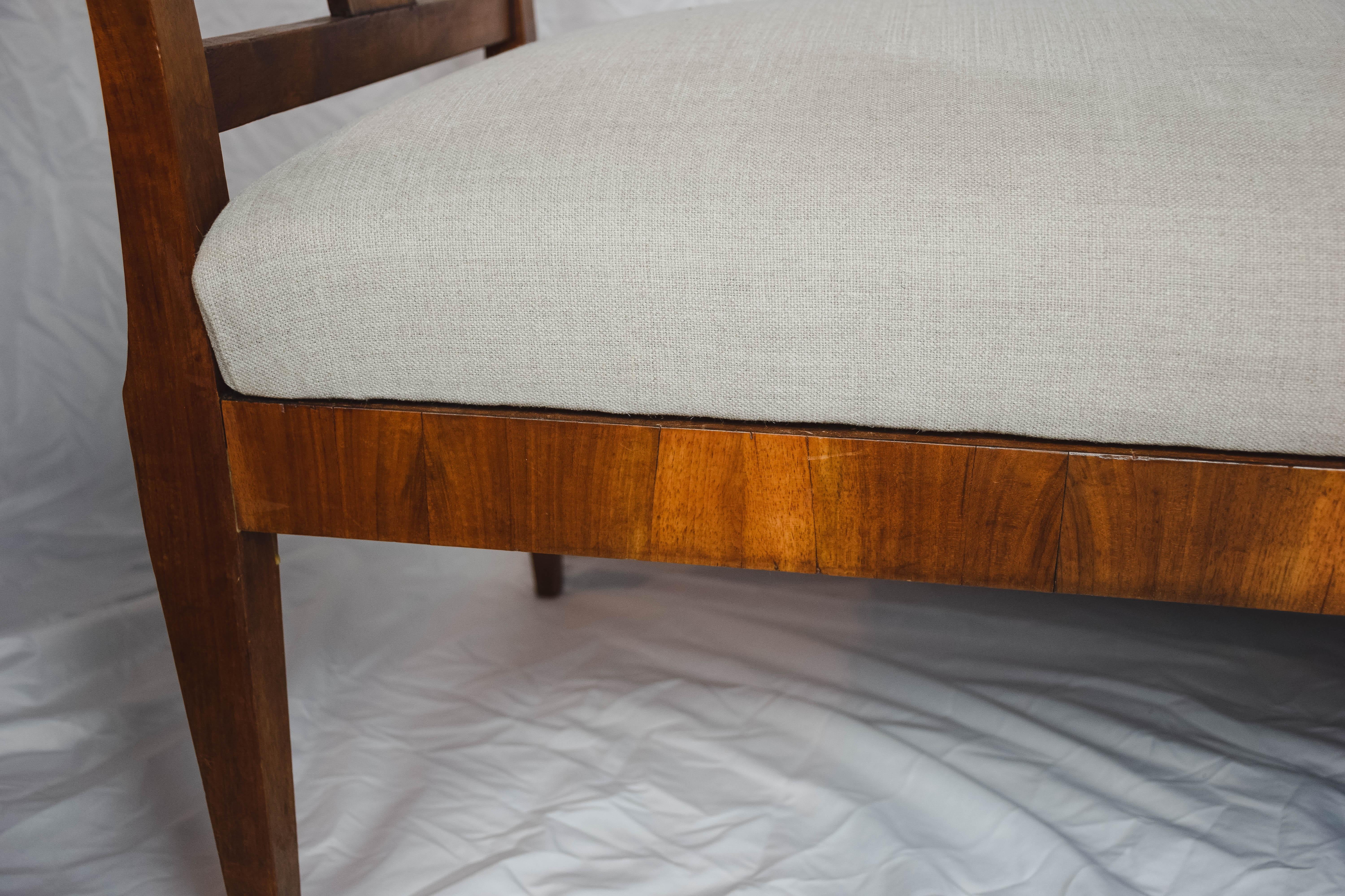 Biedermeier Walnut Bench with Lyre Style Side Arms 1