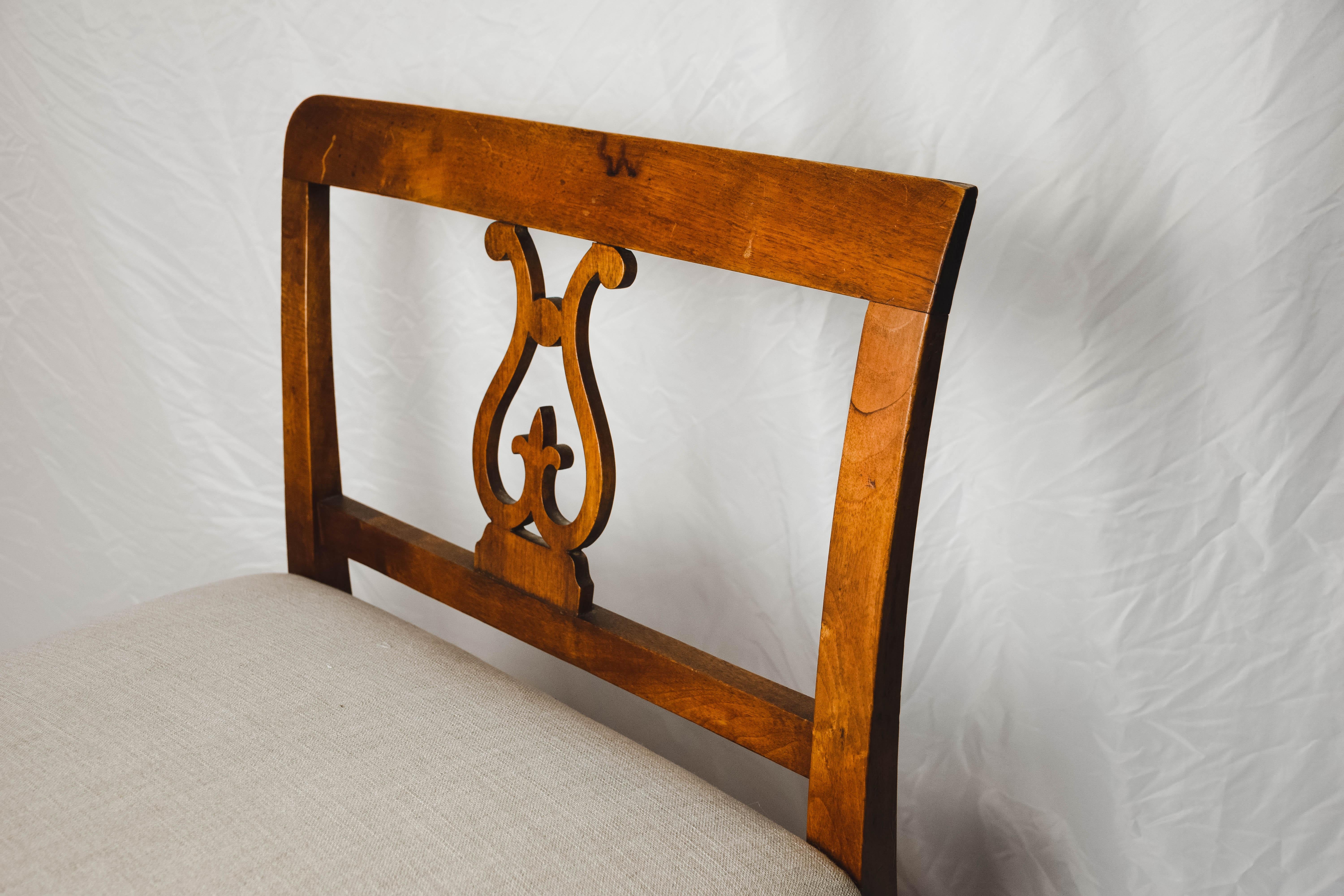 Biedermeier Walnut Bench with Lyre Style Side Arms 2