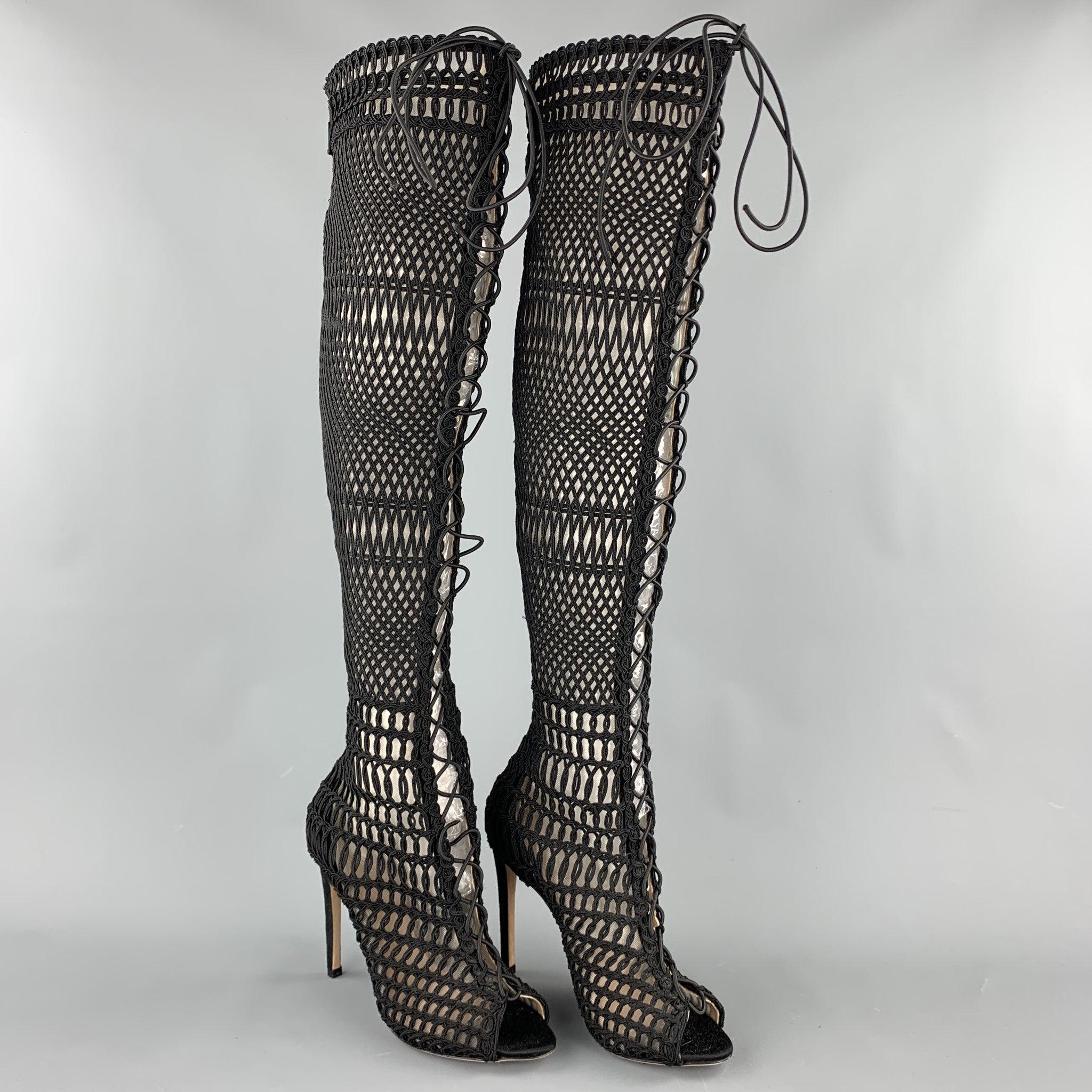 needs photo GIAMBATTISTA VALLI Size 7 Black Knitted Suede Knee High Boots In Good Condition For Sale In San Francisco, CA