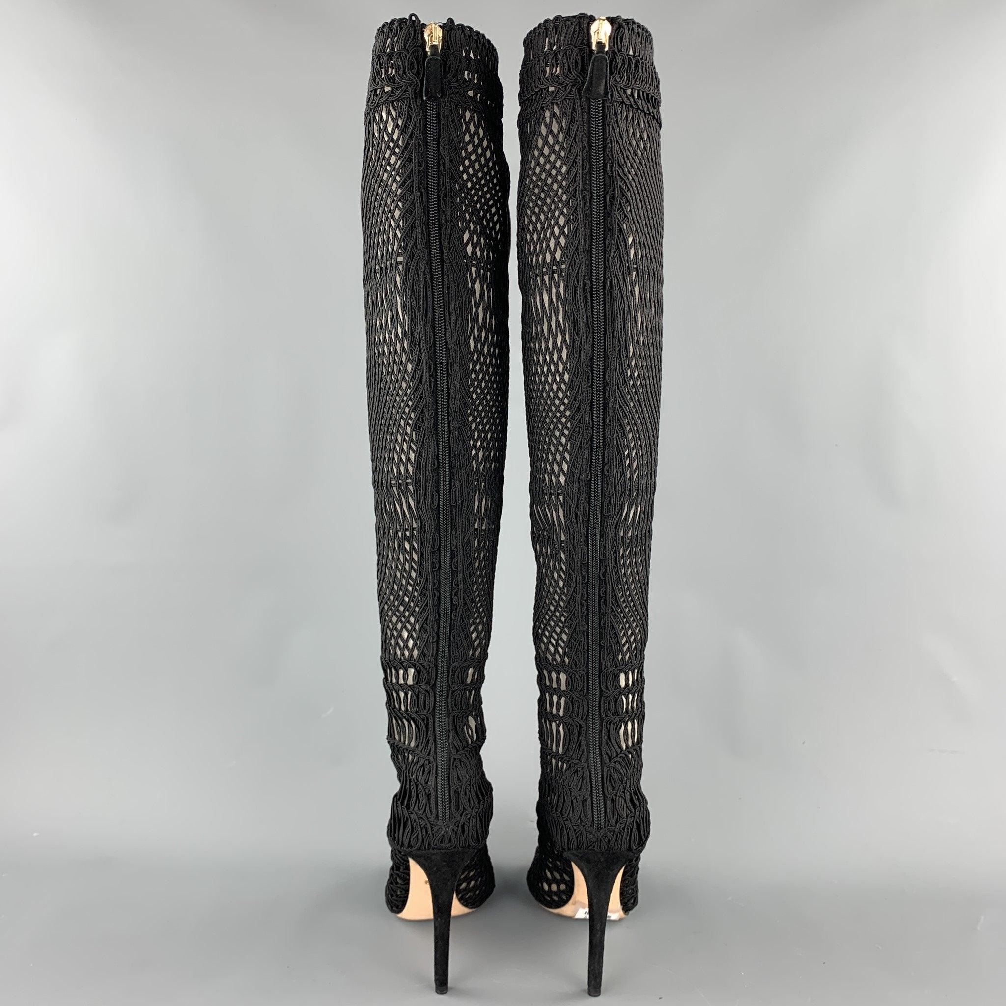 Women's needs photo GIAMBATTISTA VALLI Size 7 Black Knitted Suede Knee High Boots For Sale