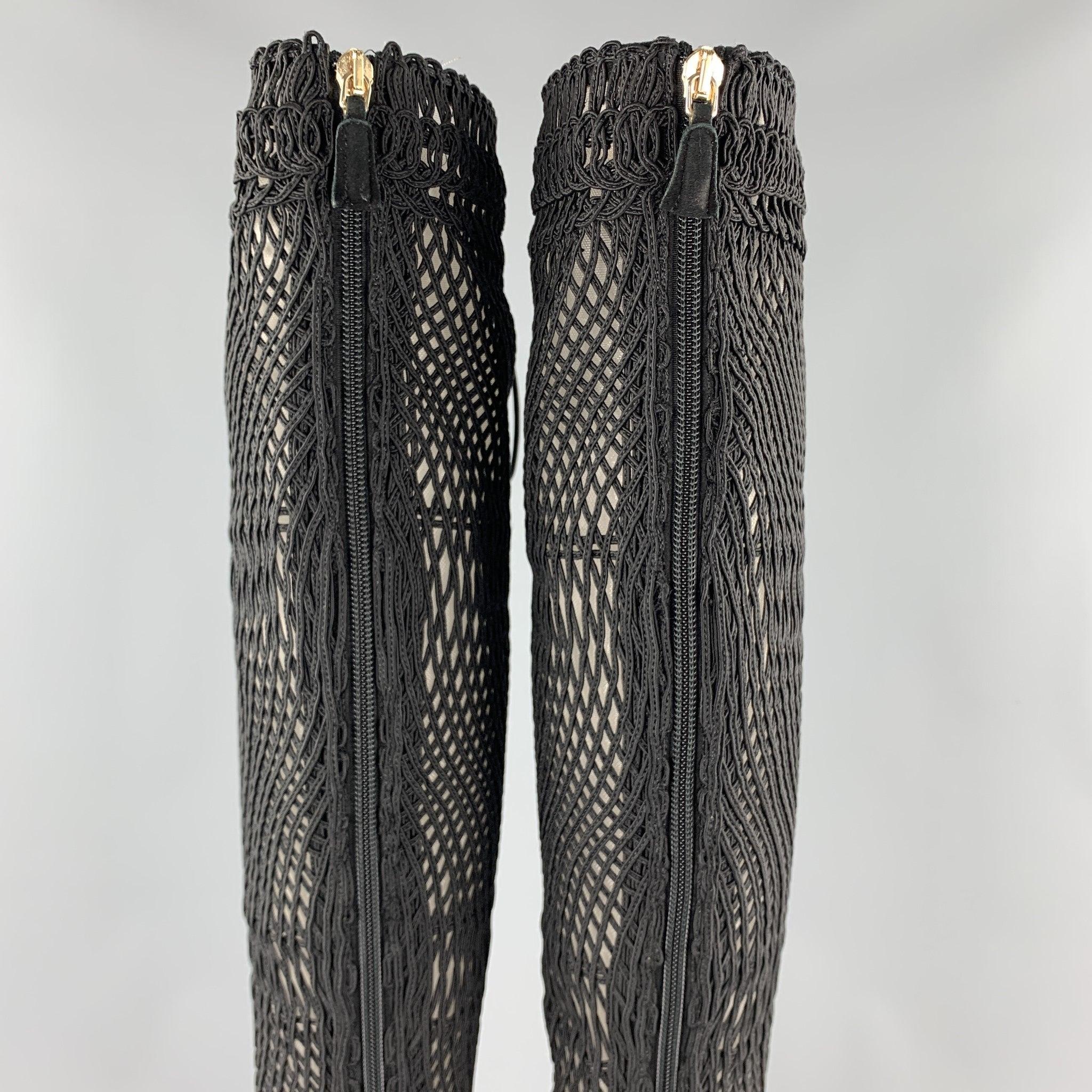 GIAMBATTISTA VALLI Size 7 Black Knitted Suede Knee High Boots For Sale 1