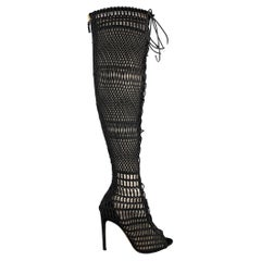 GIAMBATTISTA VALLI Size 7 Black Knitted Suede Knee High Boots