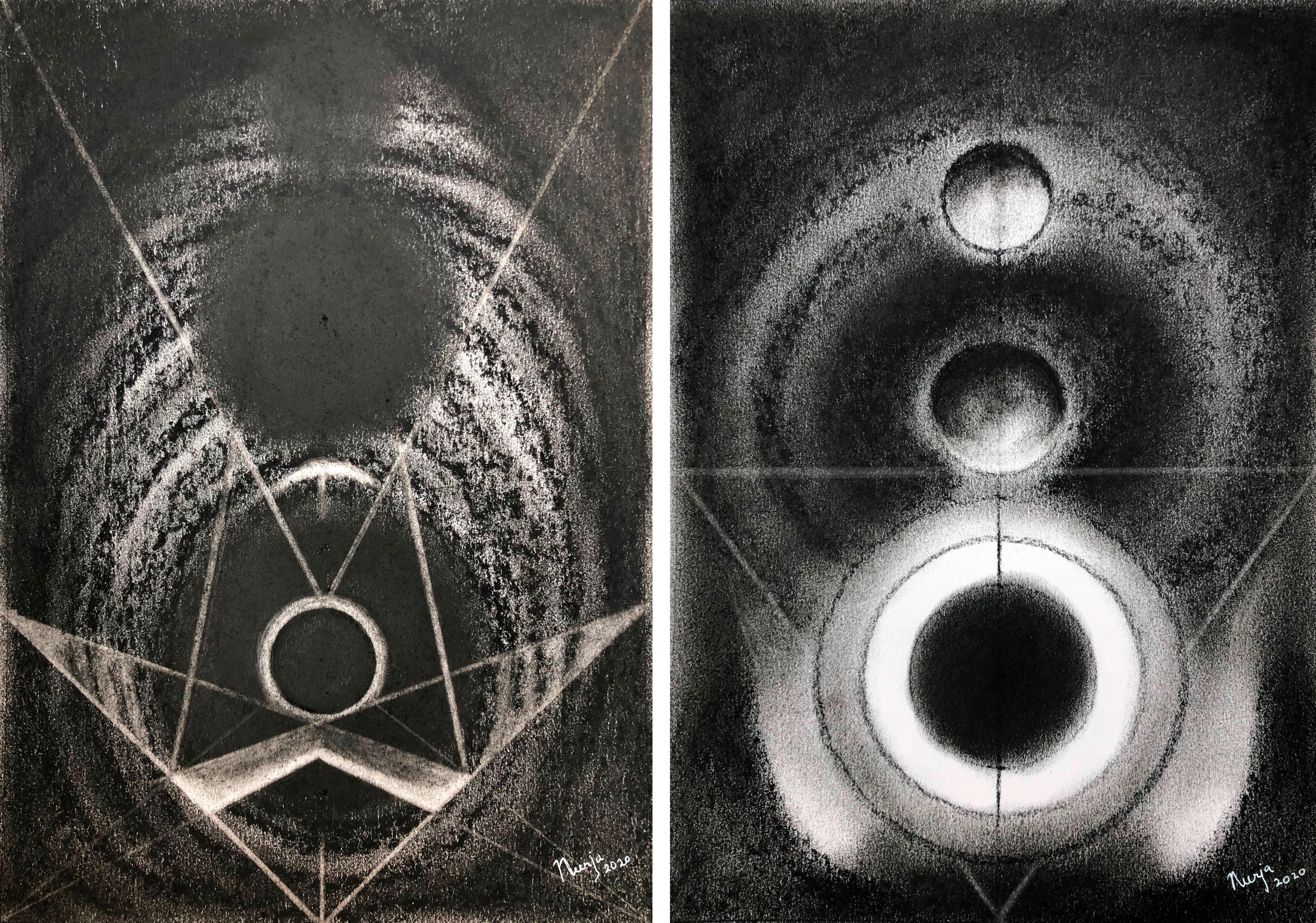 Neerja Chandna Peters Abstract Painting – Das Diptychon Kosmischer Geist 11 und 14. Aus der Serie Kosmischer Geist