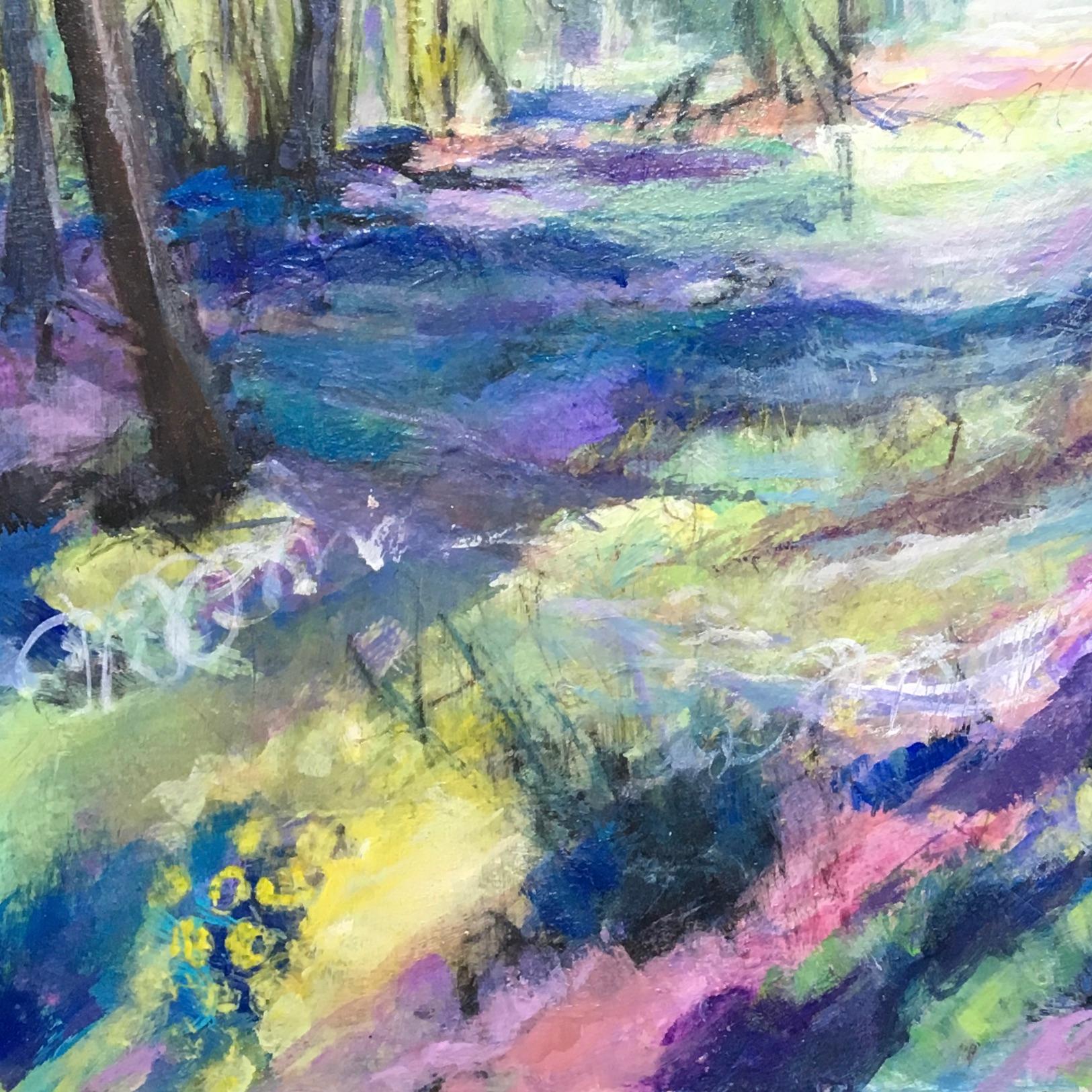Purple Blue by Neeta Popat Kataria, Abstract painting, Landscape, Original  - Gray Landscape Painting by Neeta Popat Kataria 
