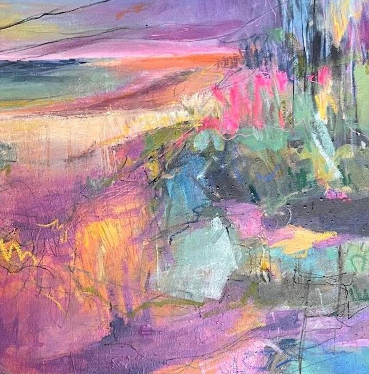 Sogno ad occhi aperti, Pittura astratta di paesaggio, Arte contemporanea vibrante - Abstract Painting Grigio di Neeta Popat Kataria