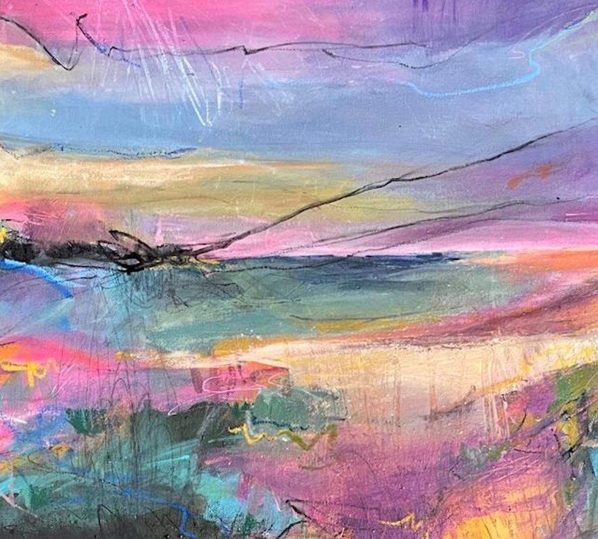 Sueño diurno,  Arte Contemporáneo Semi Abstracto Paisaje, Pintura Brillante Moderna - Painting Expresionismo abstracto de Neeta Popat Kataria