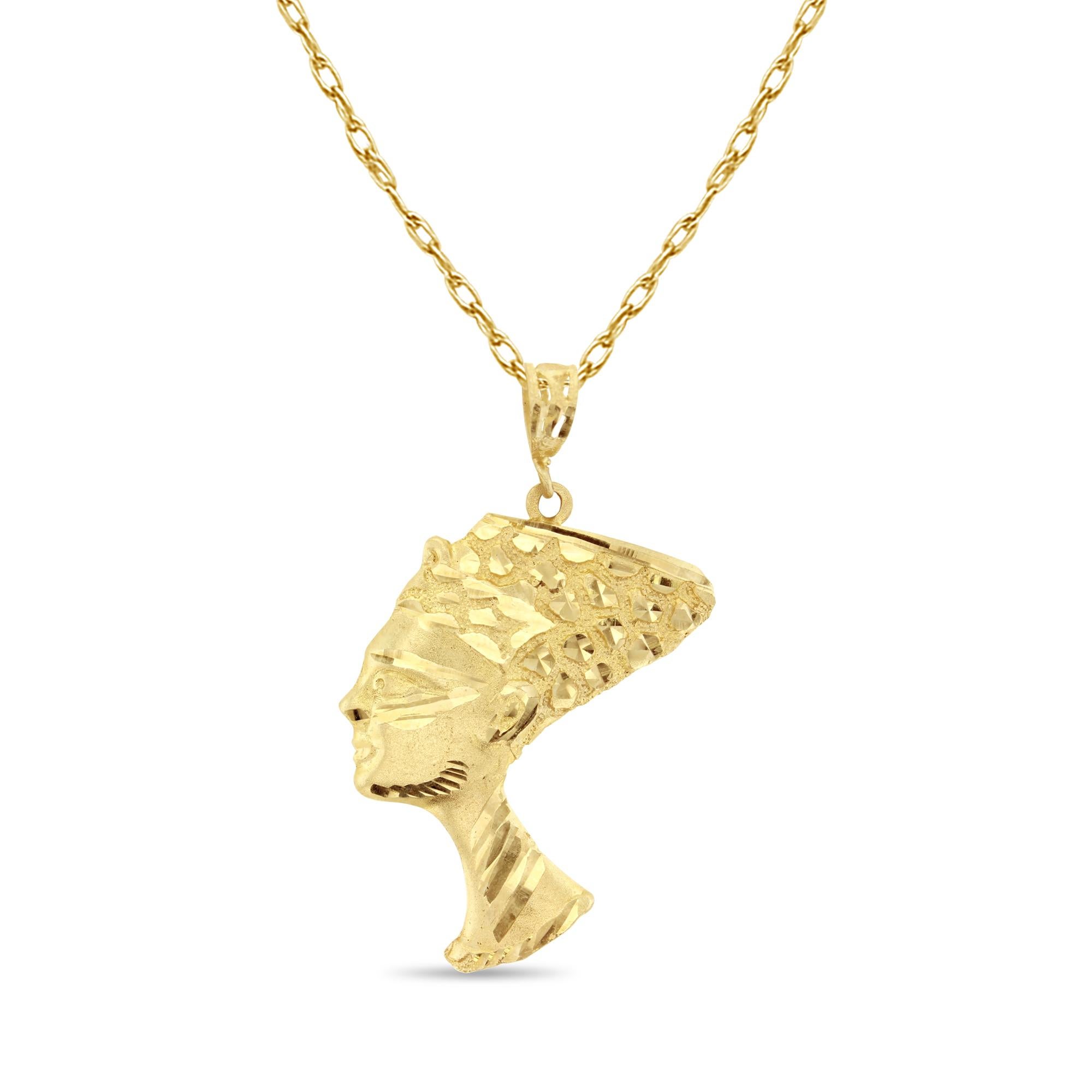 Women's or Men's Nefertiti Egyptian Queen Necklace 10K Yellow Gold For Sale