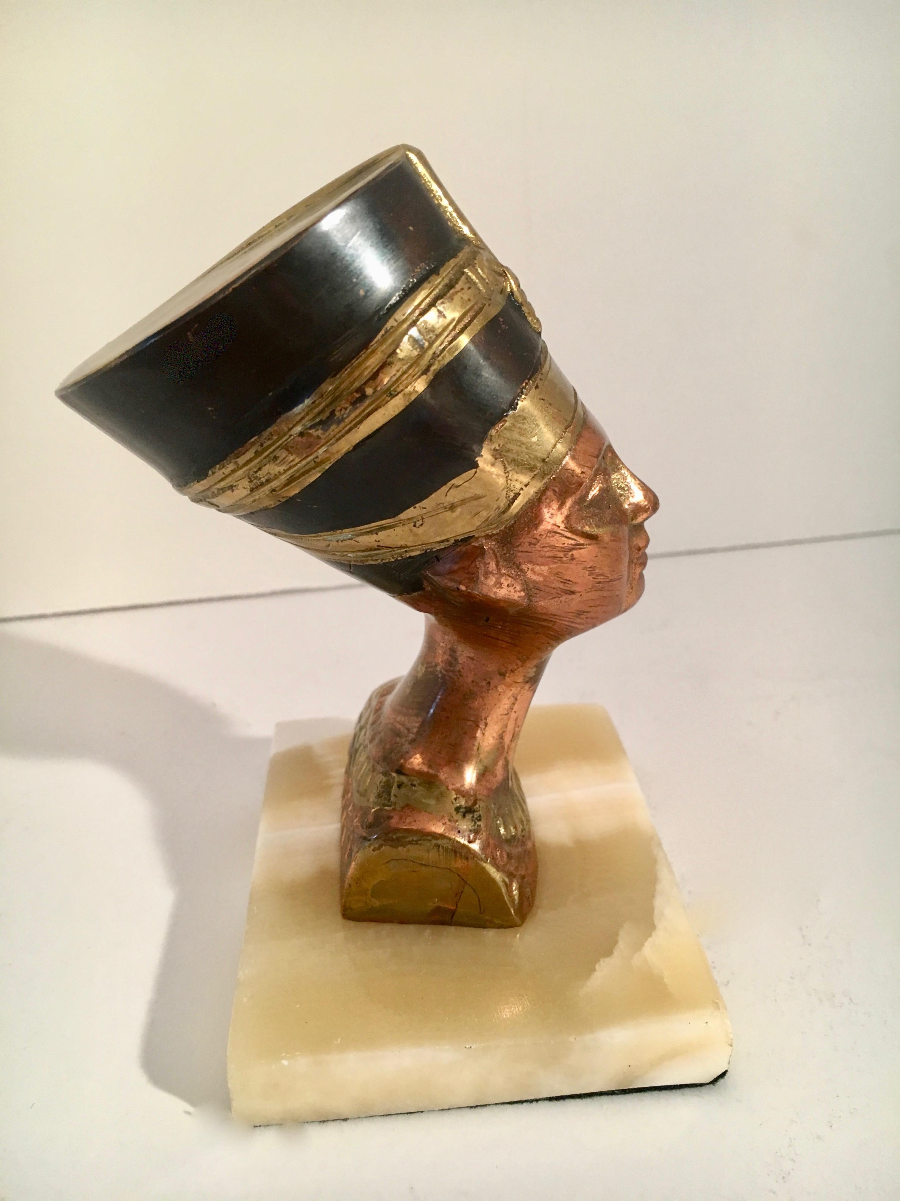 Nefertiti Paperweight sculpture - handsome piece with historical significance and painted likewise, most likely from a museum. Marble base with lovely patinated finish.