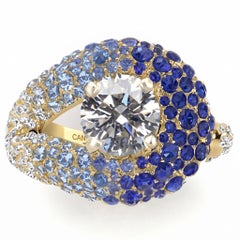 Nefertiti Ring in 18k Gold with Diamonds & Blue Sapphires by MARIANNE CANARELLI