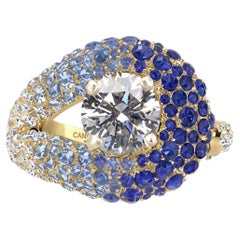 Nefertiti Ring in 18k Gold with Diamonds & Blue Sapphires by MARIANNE CANARELLI