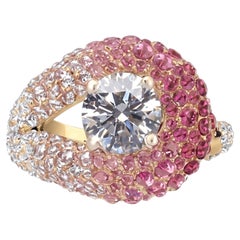 Nefertiti Ring in 18k Gold with Diamonds & Pink Sapphires by MARIANNE CANARELLI