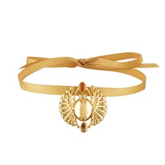 Nefertiti Winged Scarab Pendant Choker Necklace with Citrine in 18k Gold Vermeil
