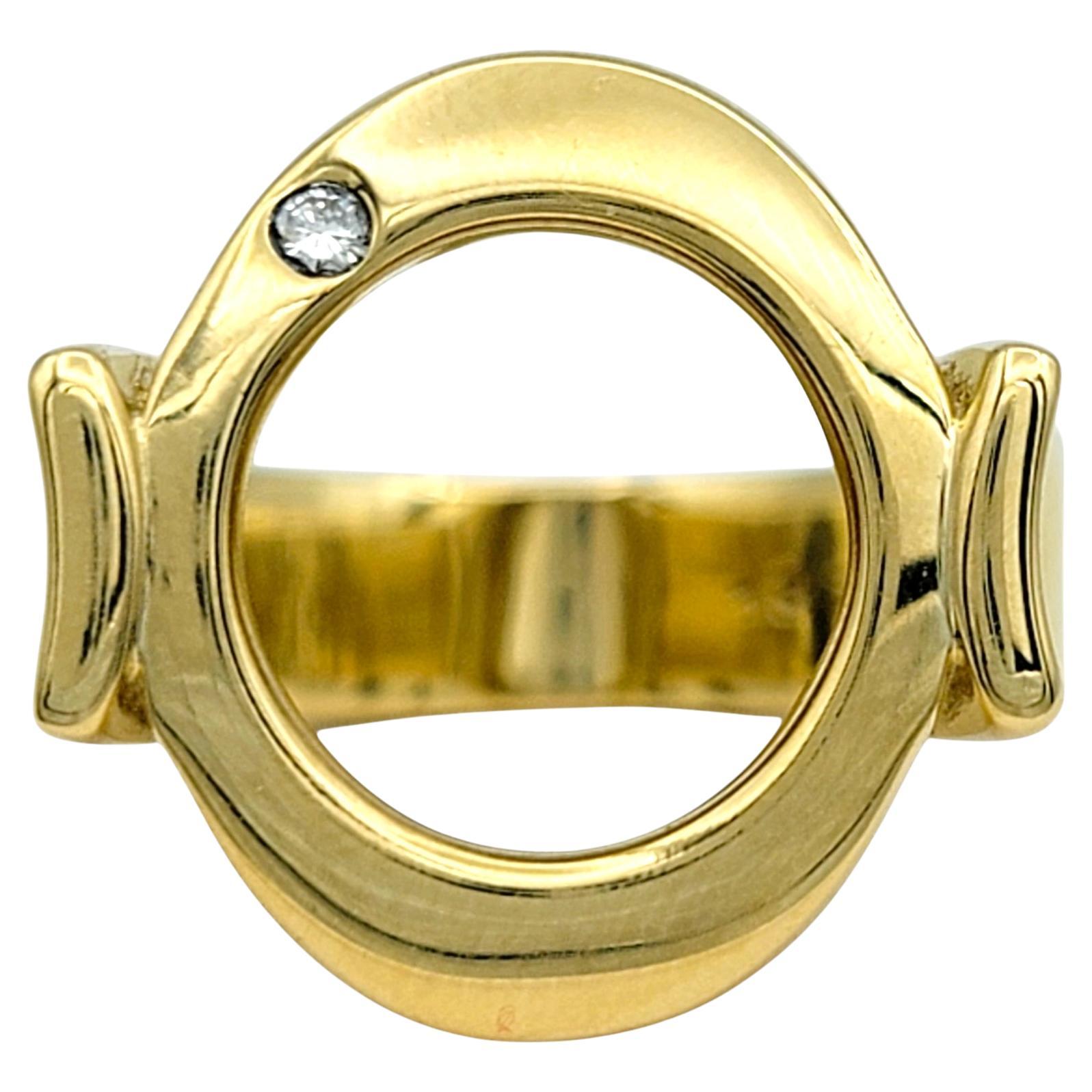 Negative Space Open Circle Wide Band Ring with Diamond in 18 Karat Yellow Gold