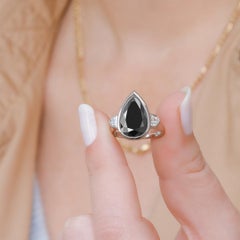 Negra Sombra Bezel Natural Black Diamond Pear Engagement Ring - 5.89 Ct