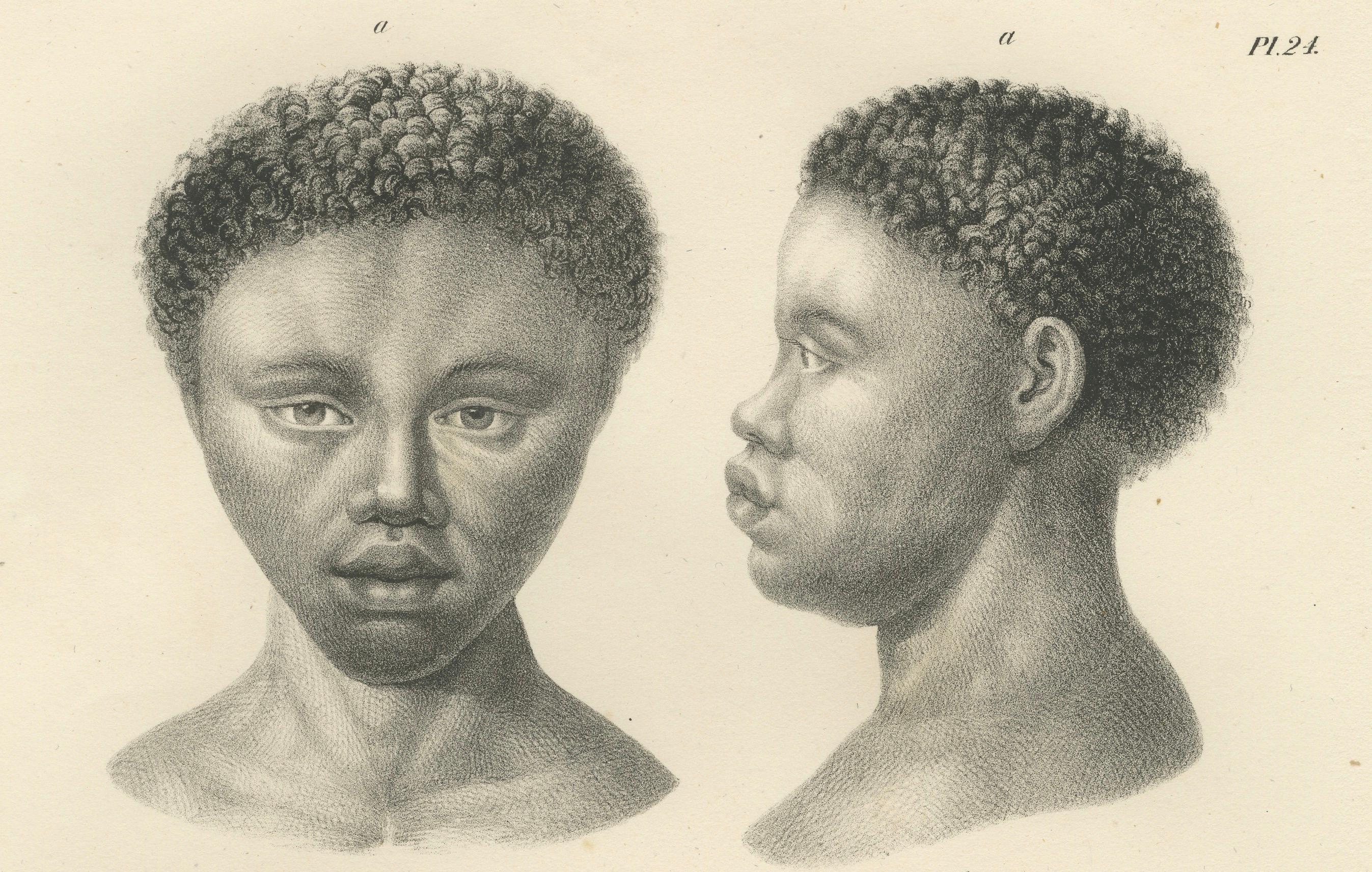 Engraved Negro and Bushmen Portraits, Lithographs by C. Last, 1836, Ethnographic Studies For Sale