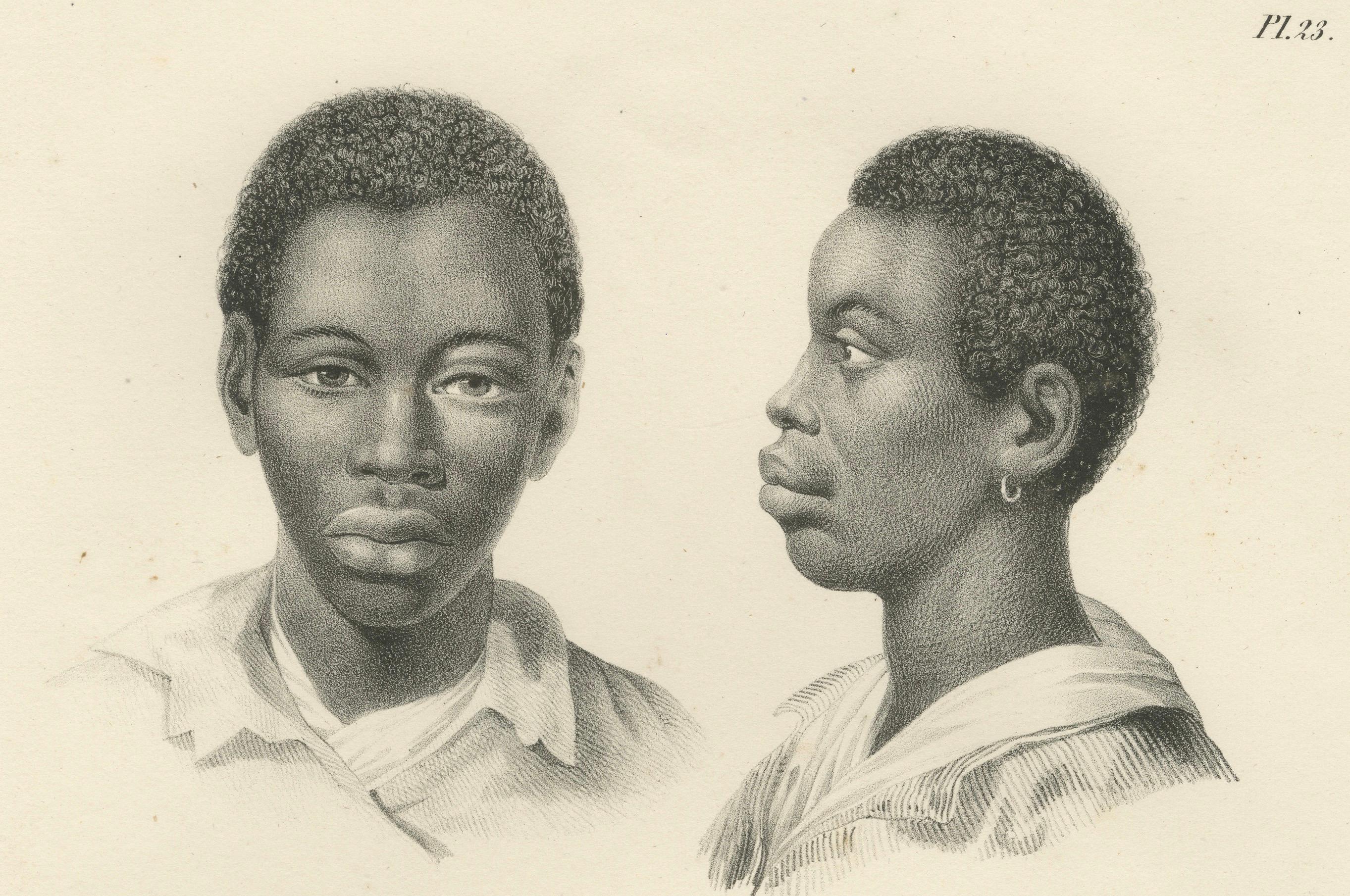 Mid-19th Century Negro and Bushmen Portraits, Lithographs by C. Last, 1836, Ethnographic Studies For Sale