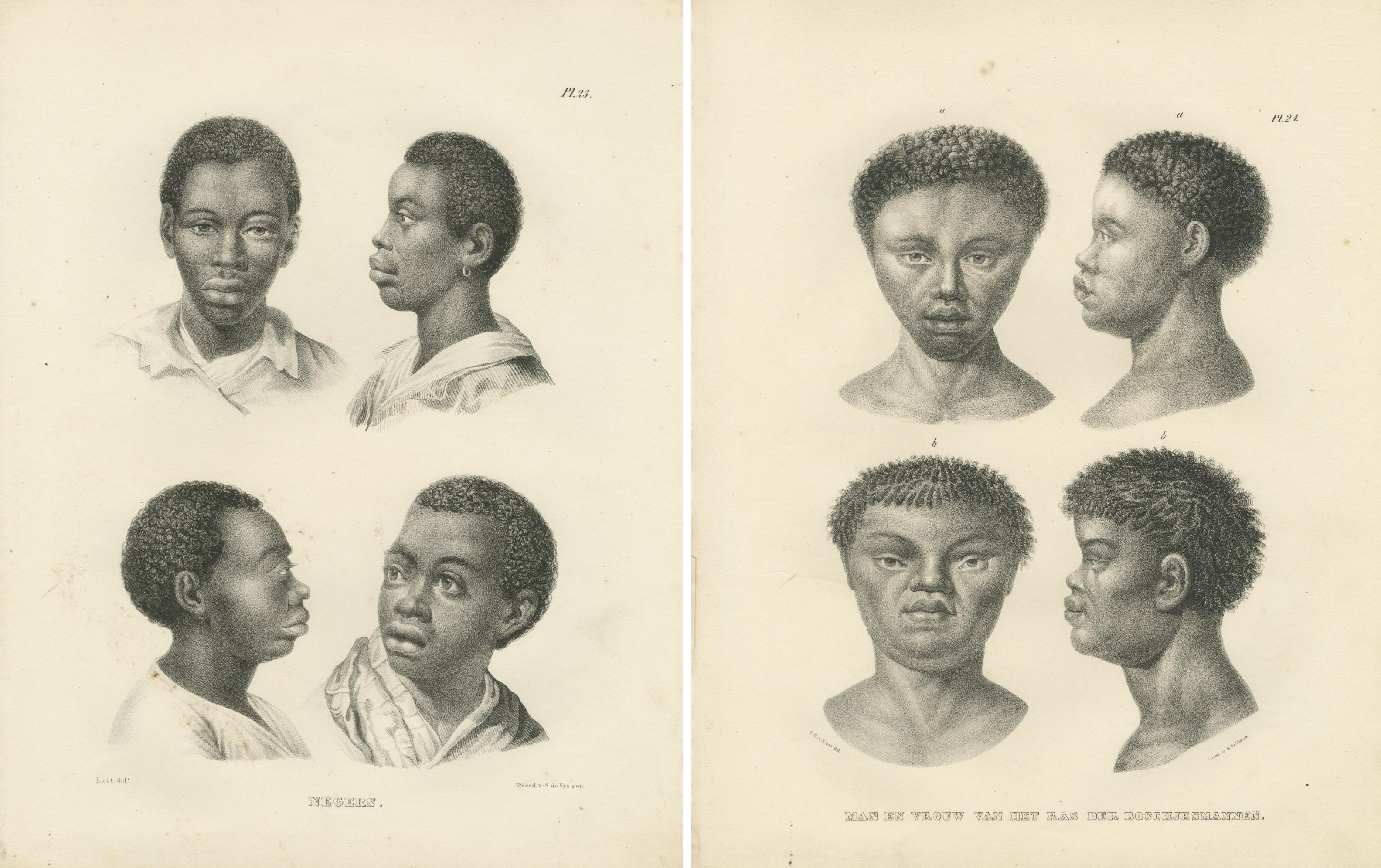 Paper Negro and Bushmen Portraits, Lithographs by C. Last, 1836, Ethnographic Studies For Sale