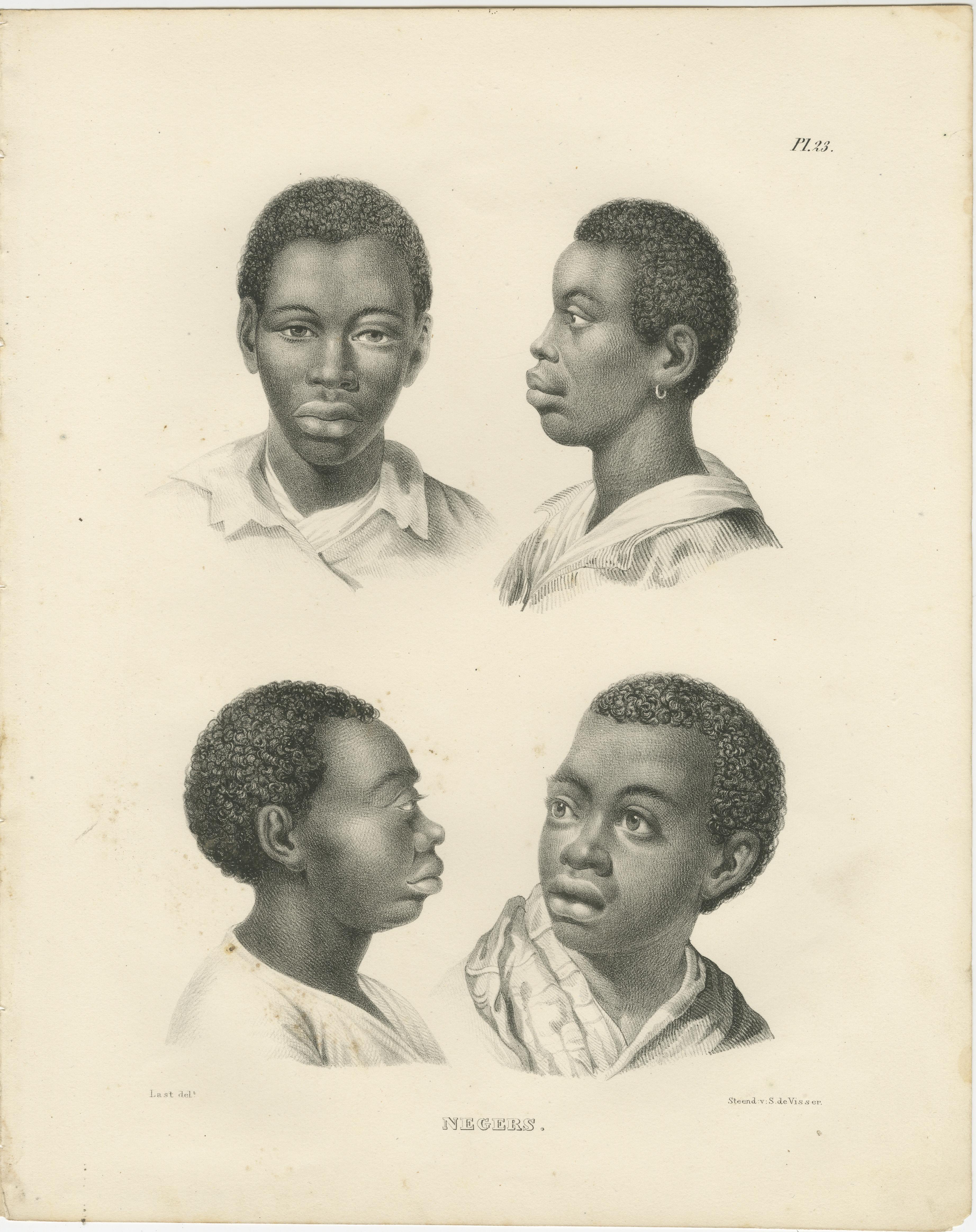 Negro and Bushmen Portraits, Lithographs by C. Last, 1836, Ethnographic Studies For Sale 1
