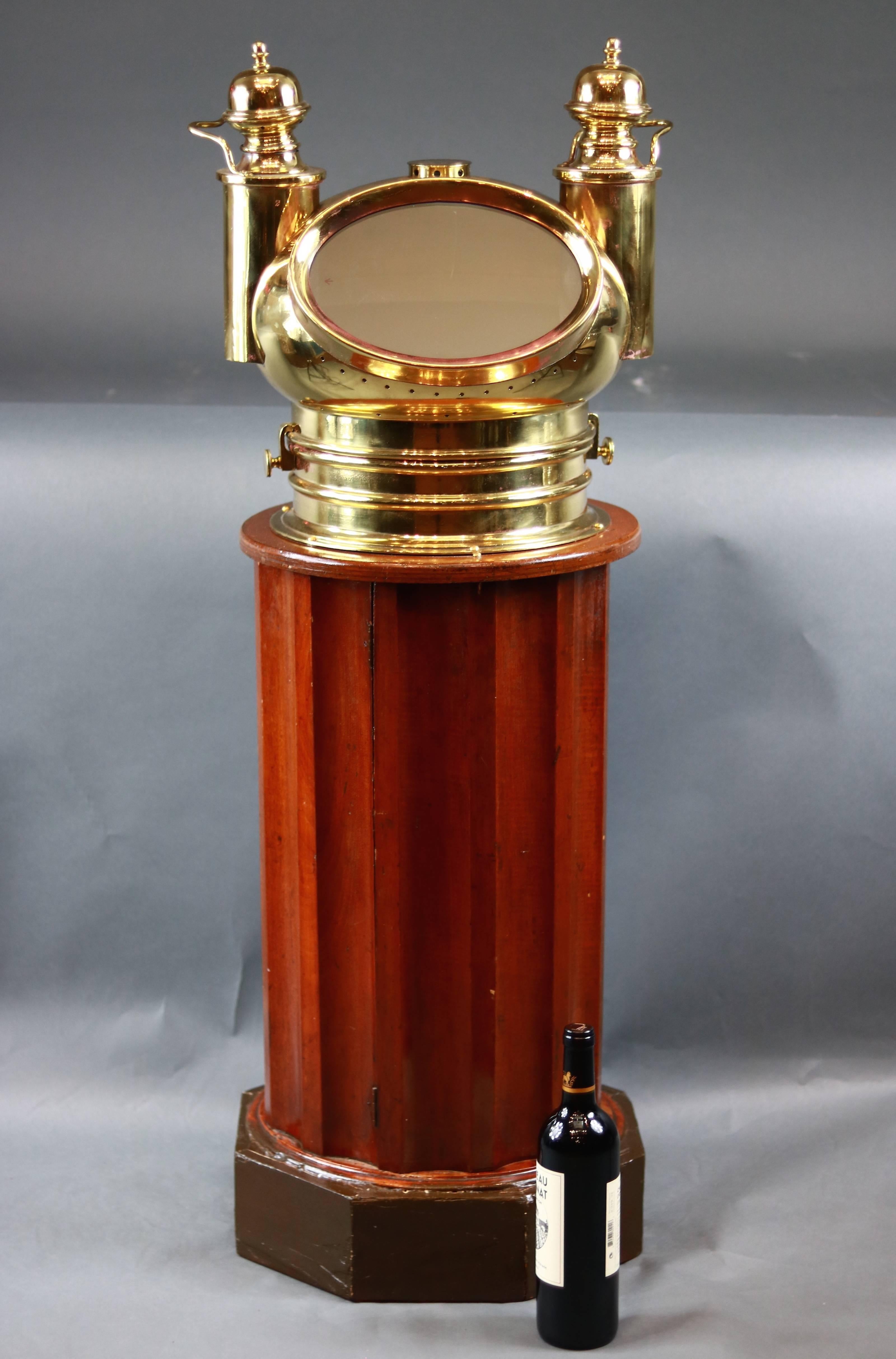 Negus Brass Ship's Binnacle on Mahogany Stand In Good Condition For Sale In Norwell, MA