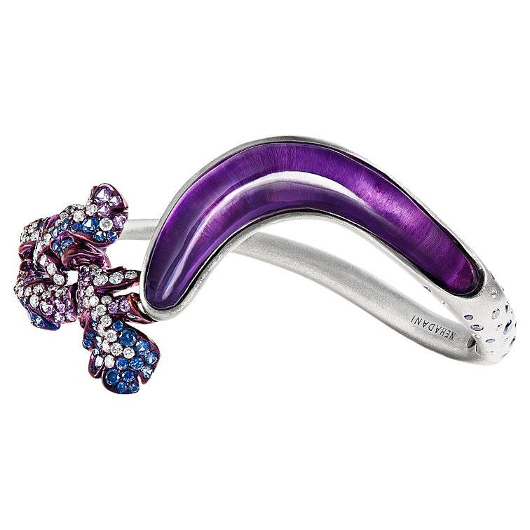 Neha Dani Amethyst, Blue and Purple Sapphire, Diamond Pero Bangle Bracelet For Sale