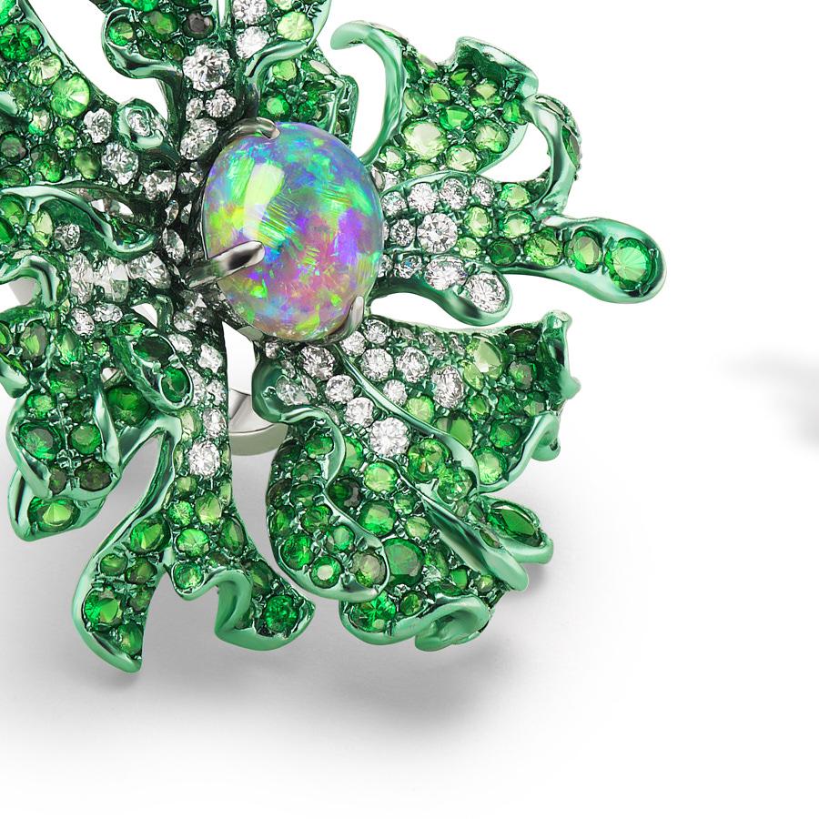 Contemporary Neha Dani Black Opal, Tsavorite, Diamond Gold with Green Rhodium Jolene Earrings For Sale