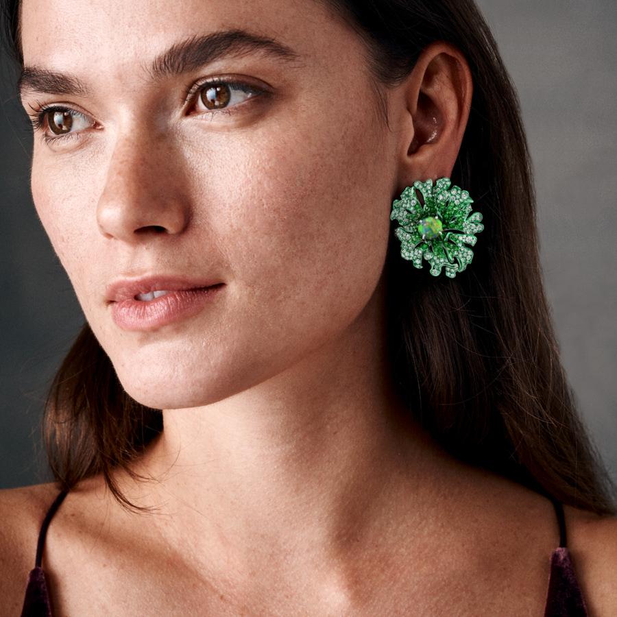 Neha Dani Black Opal, Tsavorite, Diamond Gold with Green Rhodium Jolene Earrings In New Condition For Sale In New York, NY